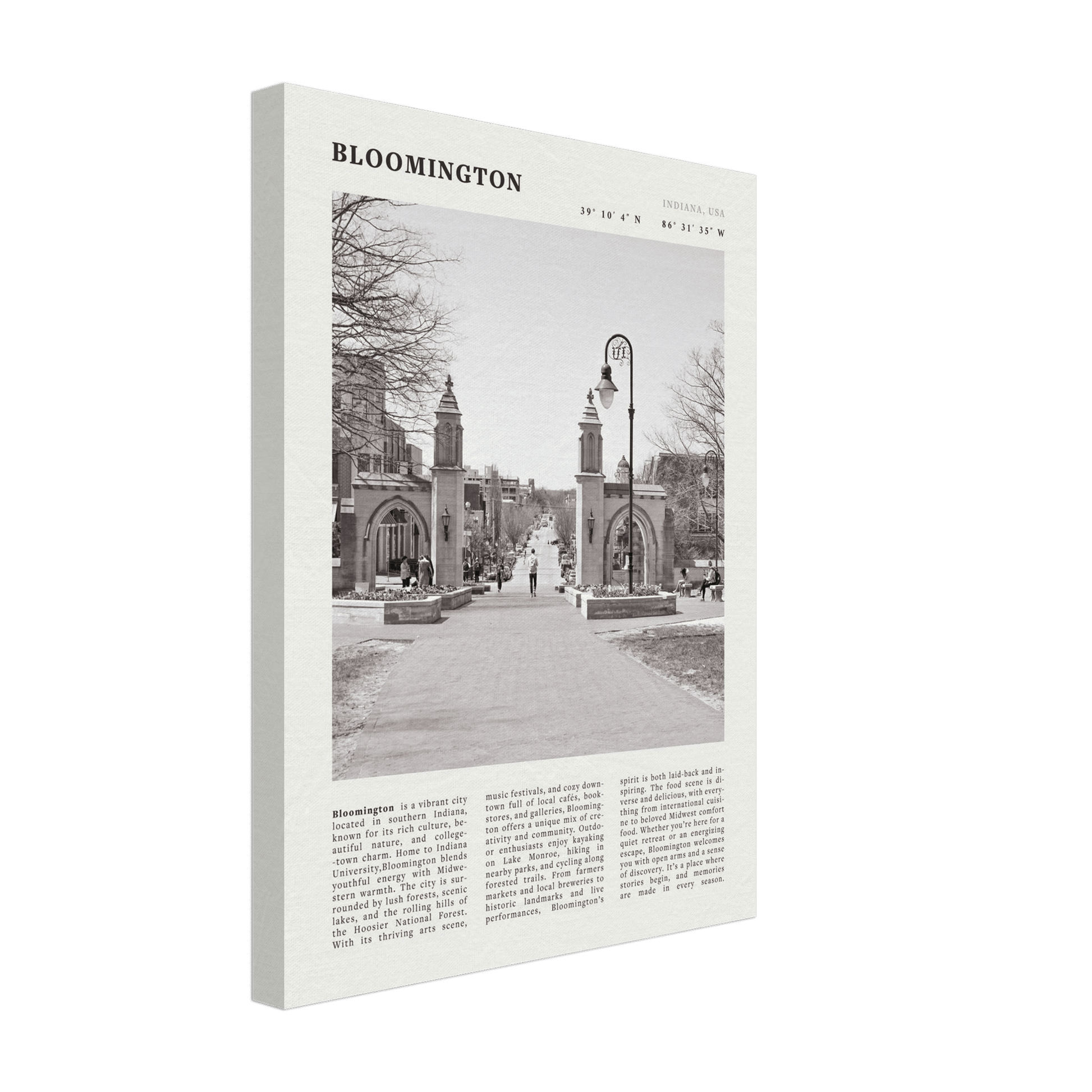 Bloomington Indiana Black and White Vintage Poster - Evergreen Posters