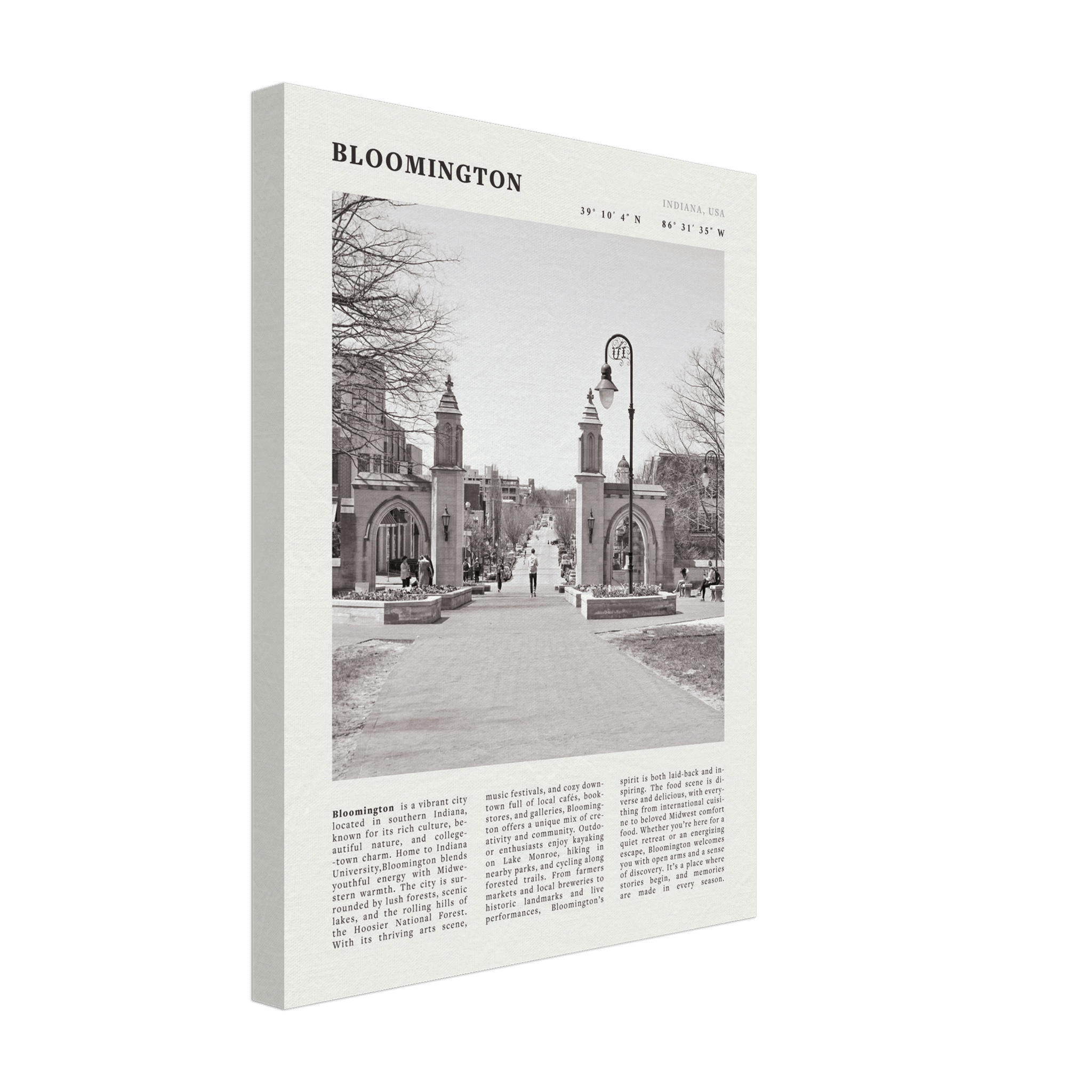 Bloomington Indiana Black and White Vintage Poster - Evergreen Posters