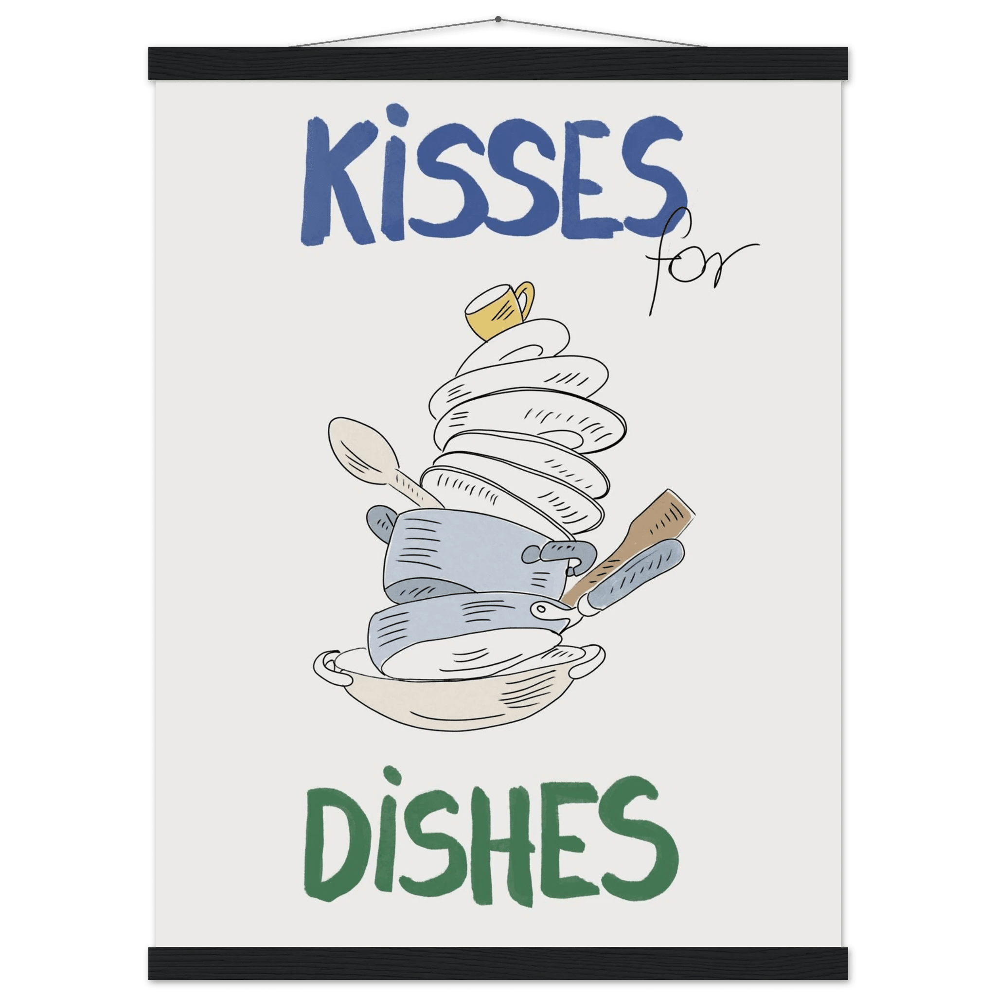 Kisses for Dishes Poster – Funny Kitchen Wall Art Print (Digital & Printed Options) - Evergreen Posters