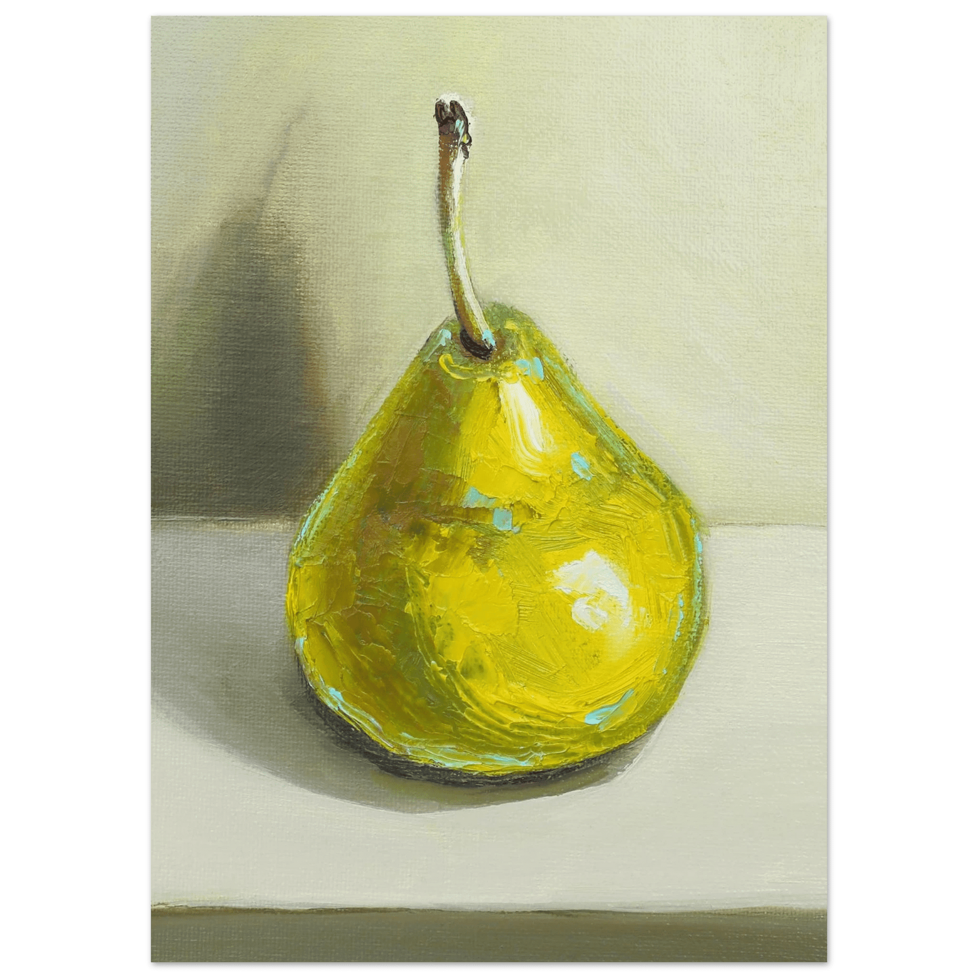 Pear Print | Green Pear Oil Painting Wall Art | Kitchen Poster - Evergreen Posters