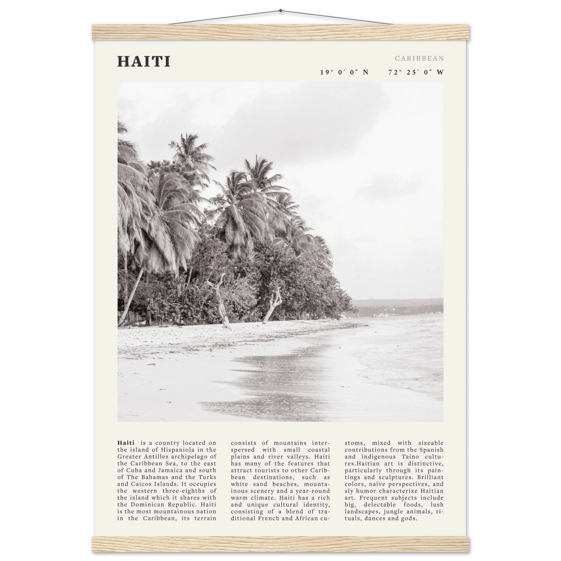 Haiti Poster | Black & White Caribbean Beach Wall Art | Tropical Travel Print - Evergreen Posters