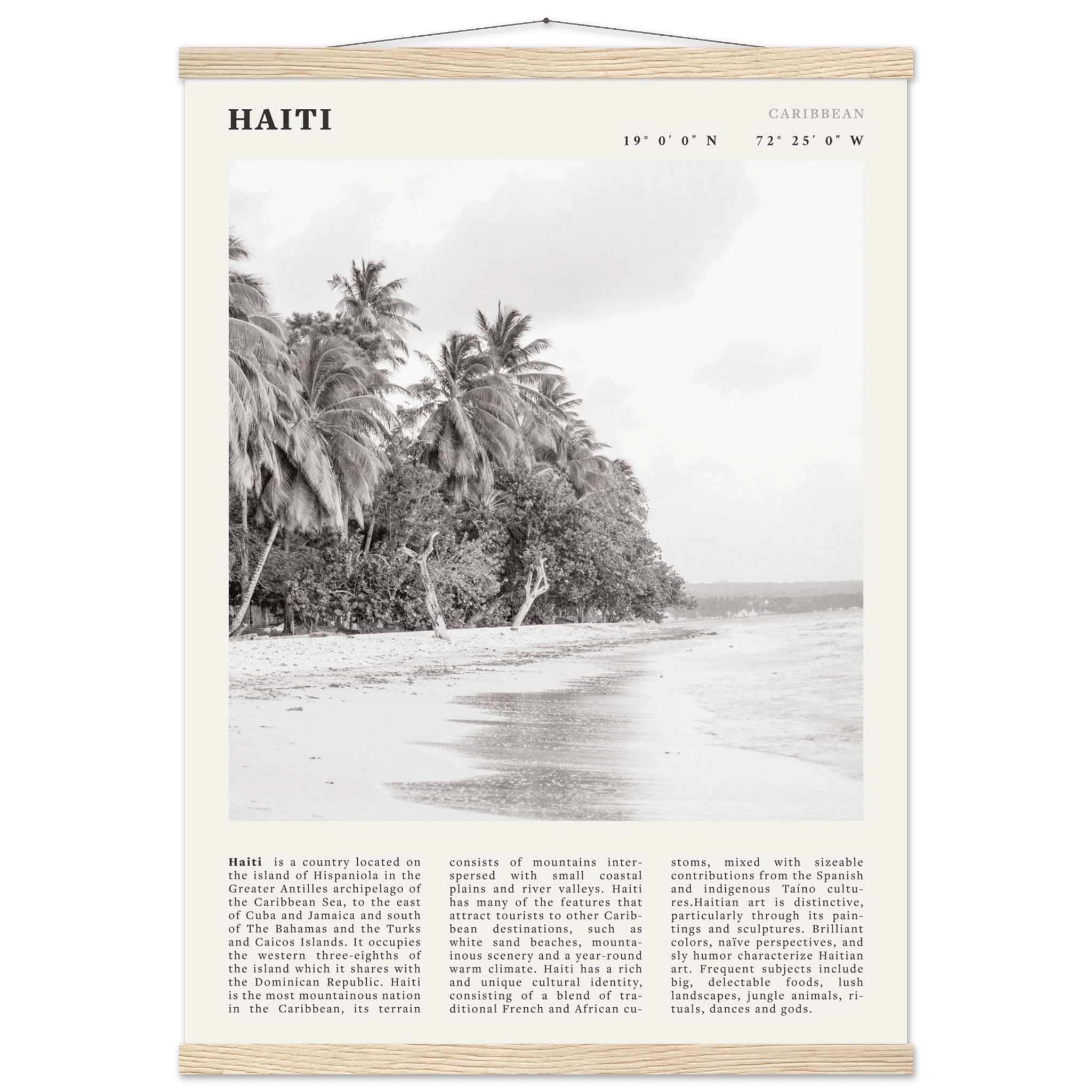Haiti Poster | Black & White Caribbean Beach Wall Art | Tropical Travel Print - Evergreen Posters