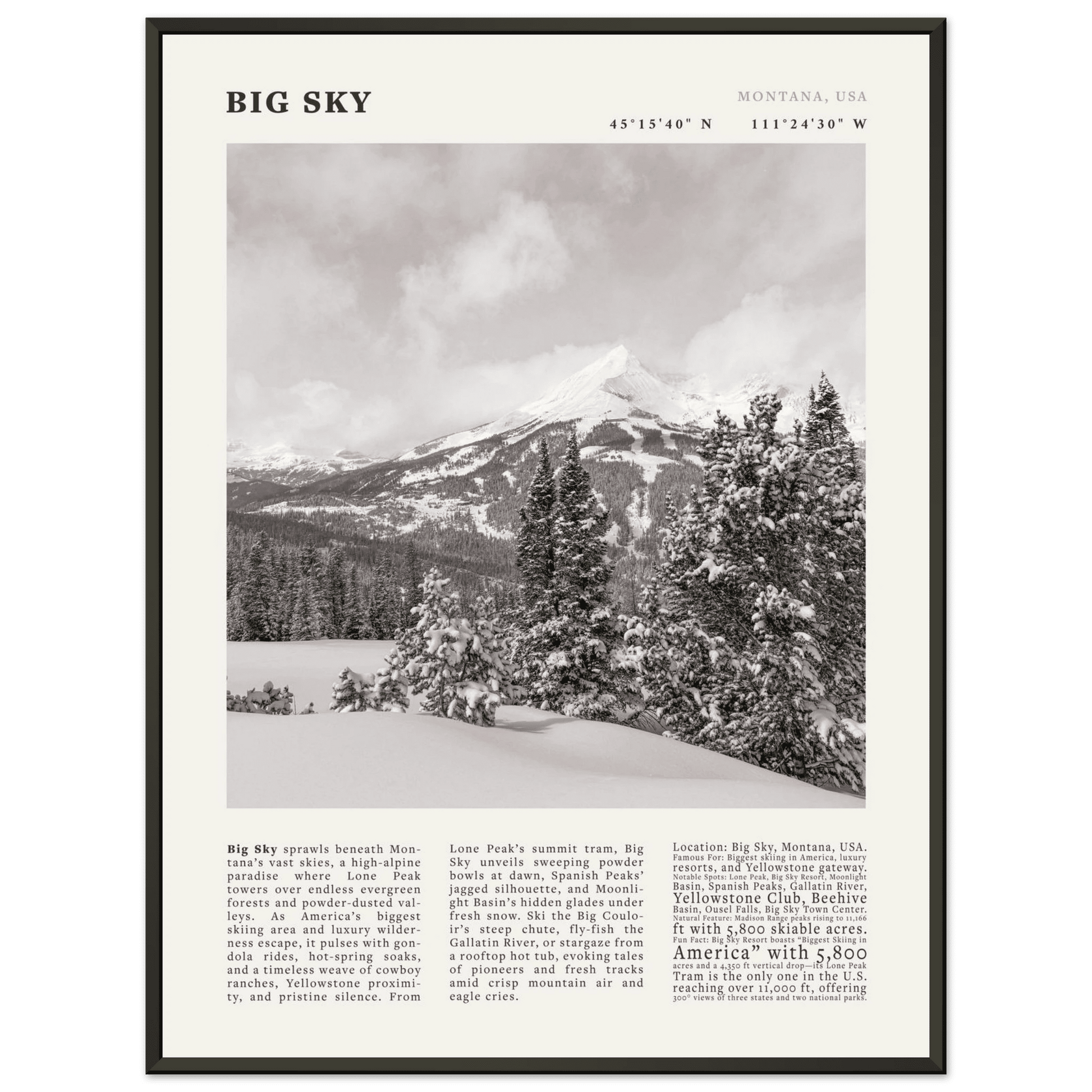 Big Sky Montana Poster Black and White – Vintage Lone Peak Ski Resort Print (Digital & Printed Options) - Evergreen Posters