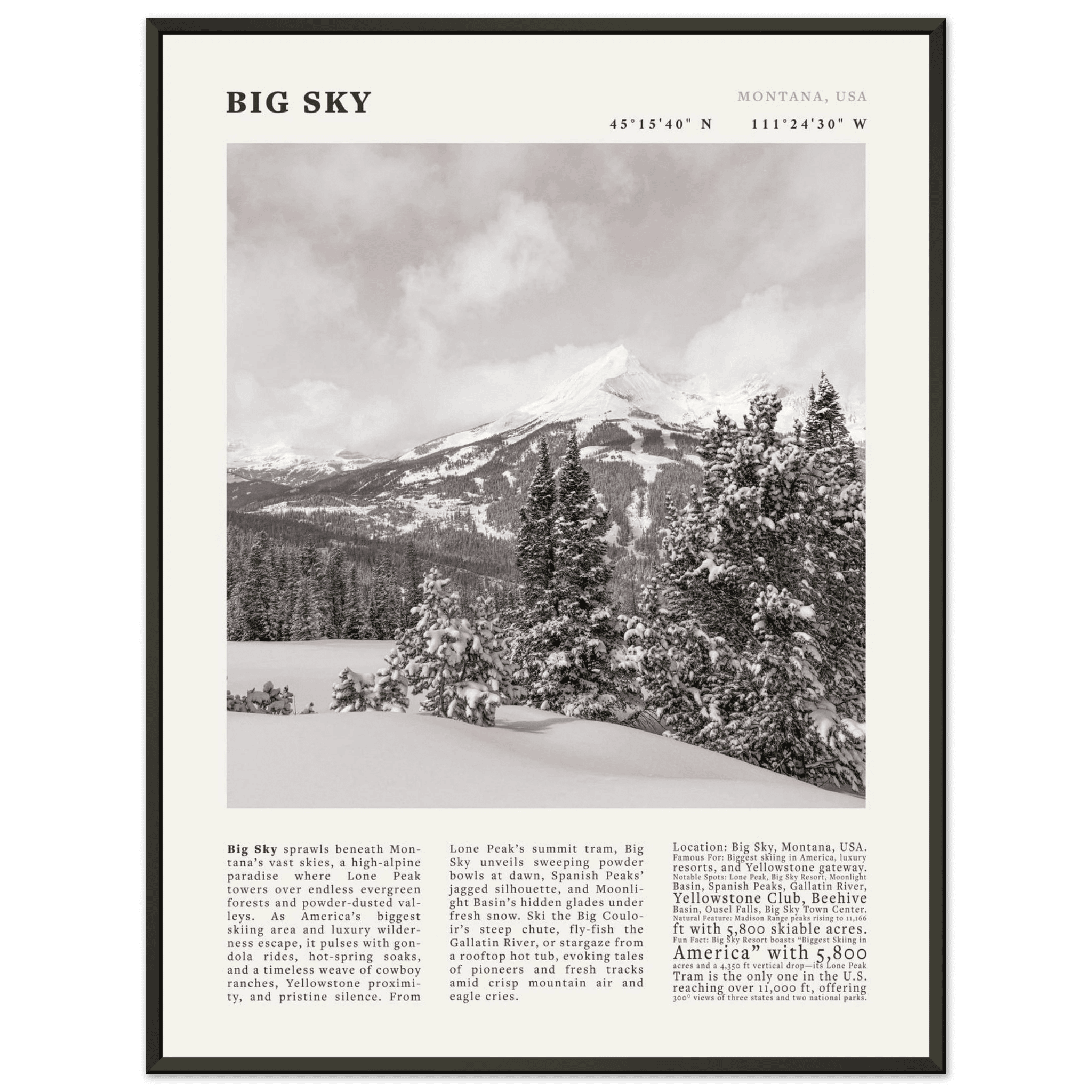 Big Sky Montana Poster Black and White – Vintage Lone Peak Ski Resort Print (Digital & Printed Options) - Evergreen Posters
