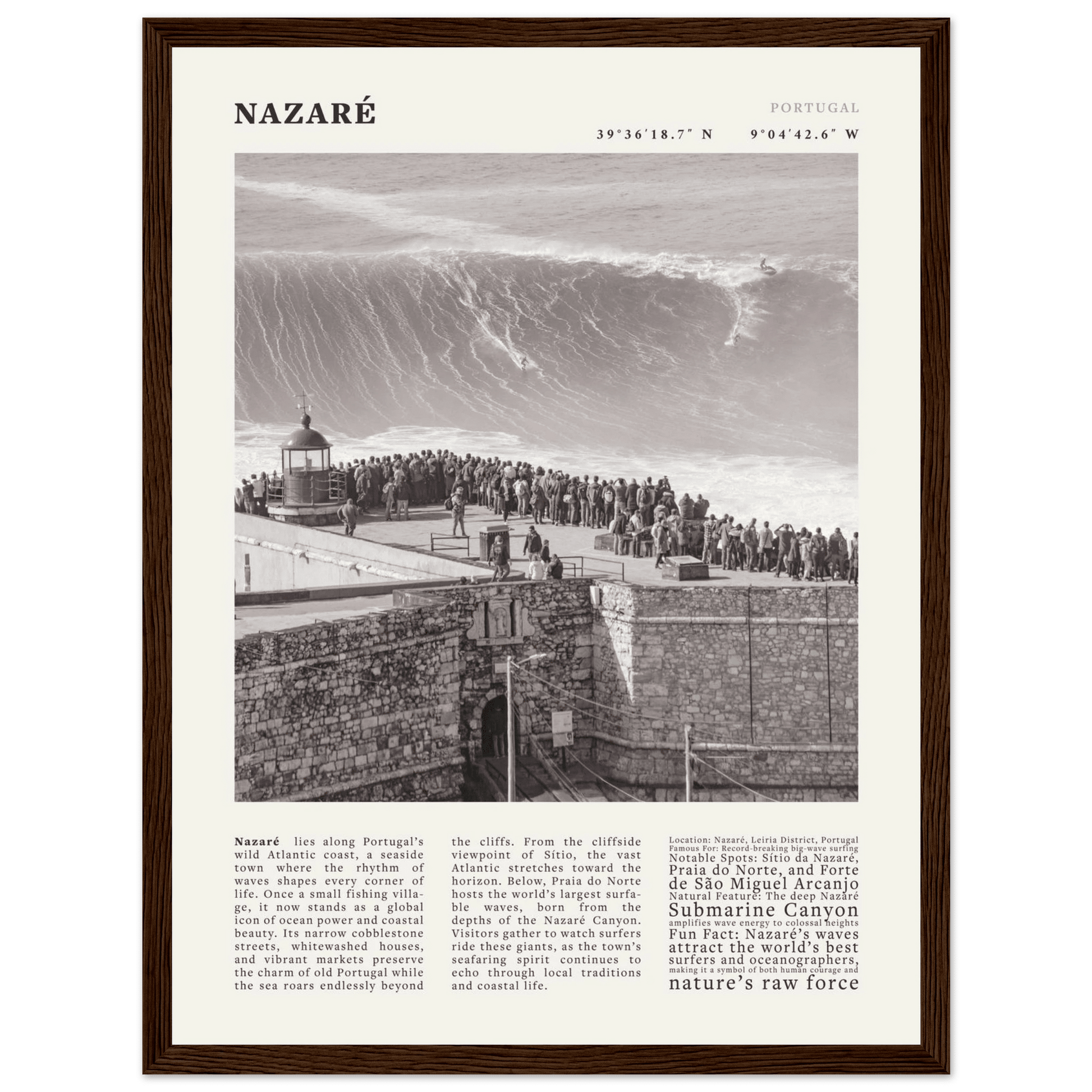 Nazaré Portugal Poster Black and White – Vintage Big Waves Surf Print (Digital & Printed Options) - Evergreen Posters