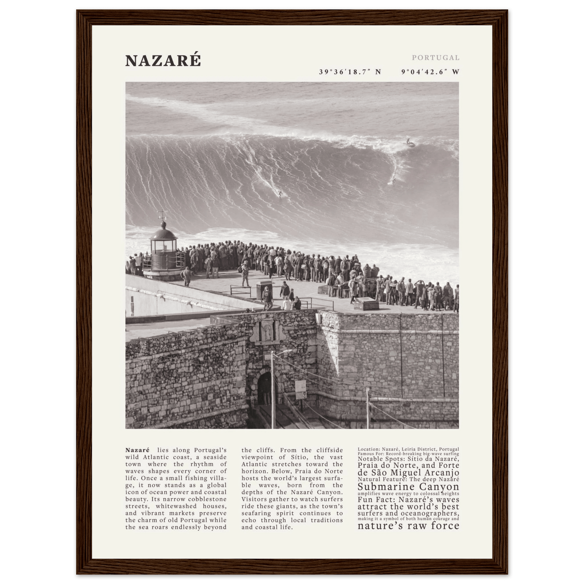 Nazaré Portugal Poster Black and White – Vintage Big Waves Surf Print (Digital & Printed Options) - Evergreen Posters