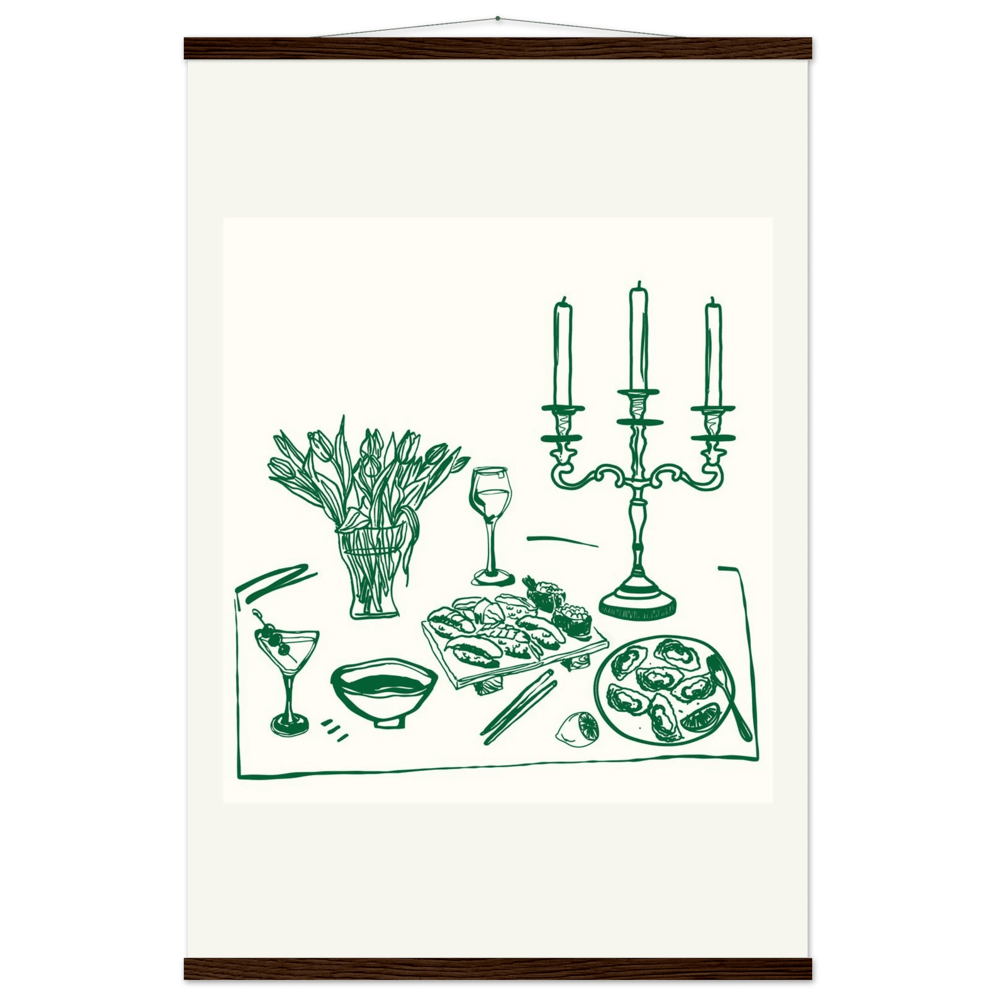 Fine Dining Table Print | Green Line Art Kitchen Wall Art | Elegant Dining Room Poster - Evergreen Posters