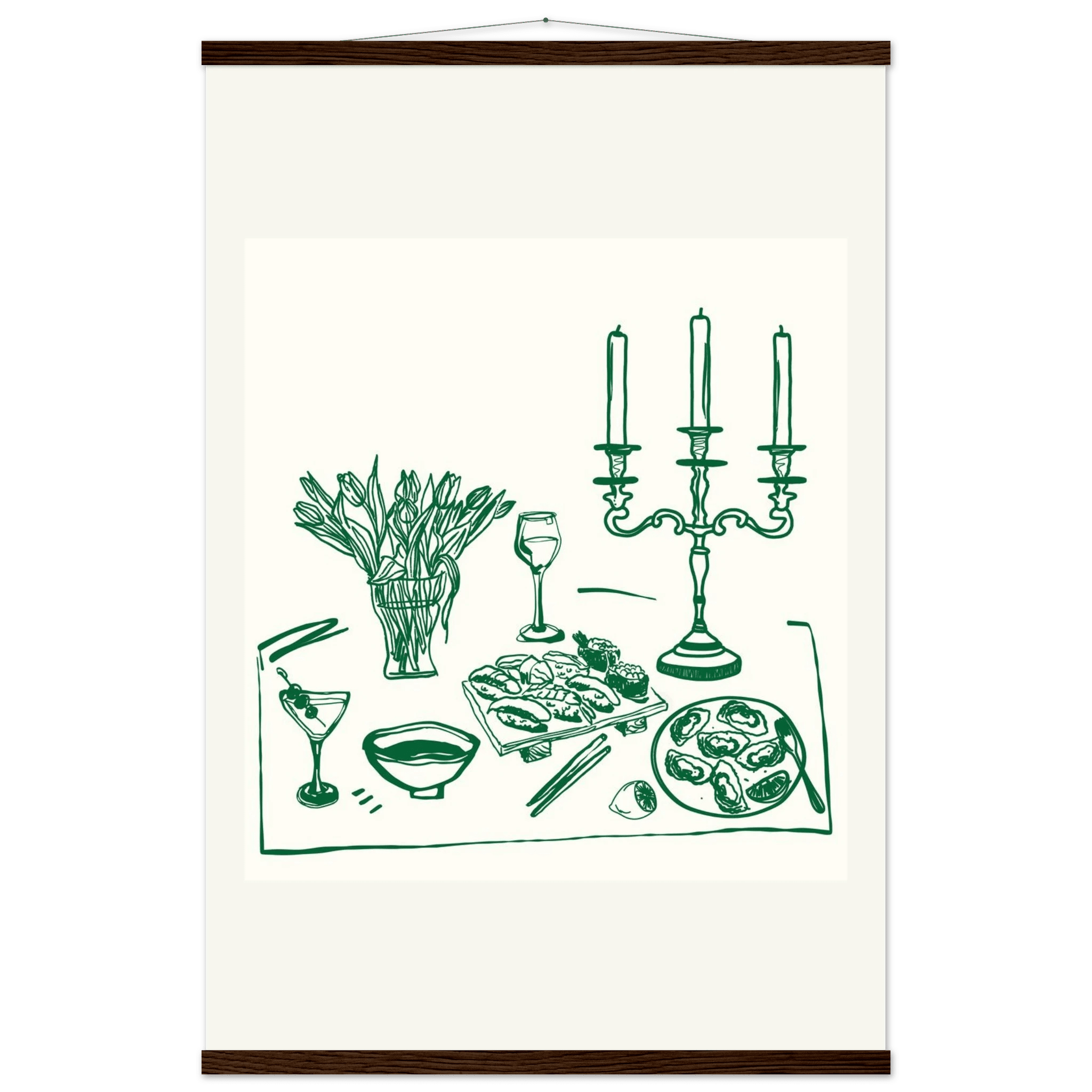 Fine Dining Table Print | Green Line Art Kitchen Wall Art | Elegant Dining Room Poster - Evergreen Posters