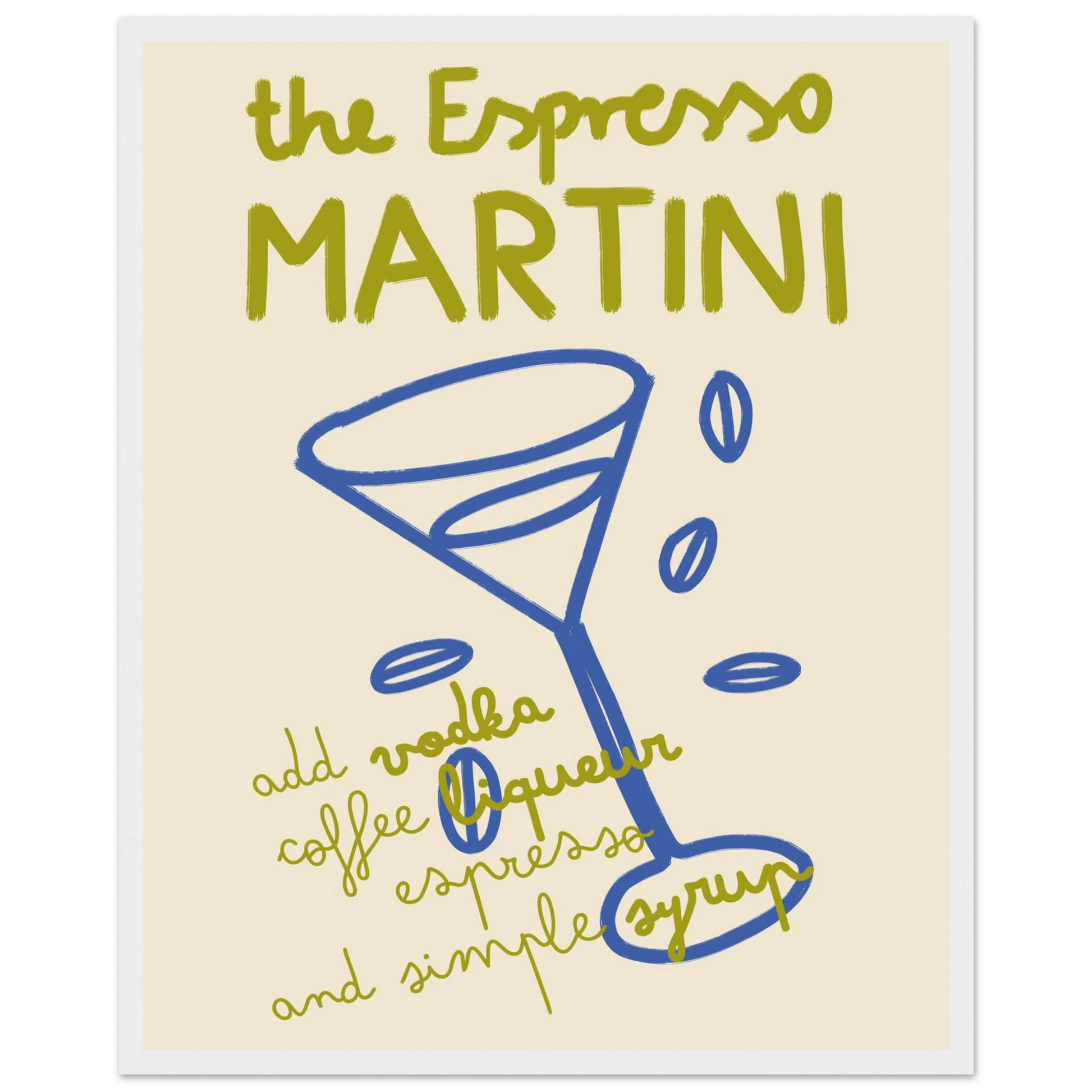 Espresso Martini Print | Cocktail Recipe Wall Art | Kitchen Bar Poster - Evergreen Posters