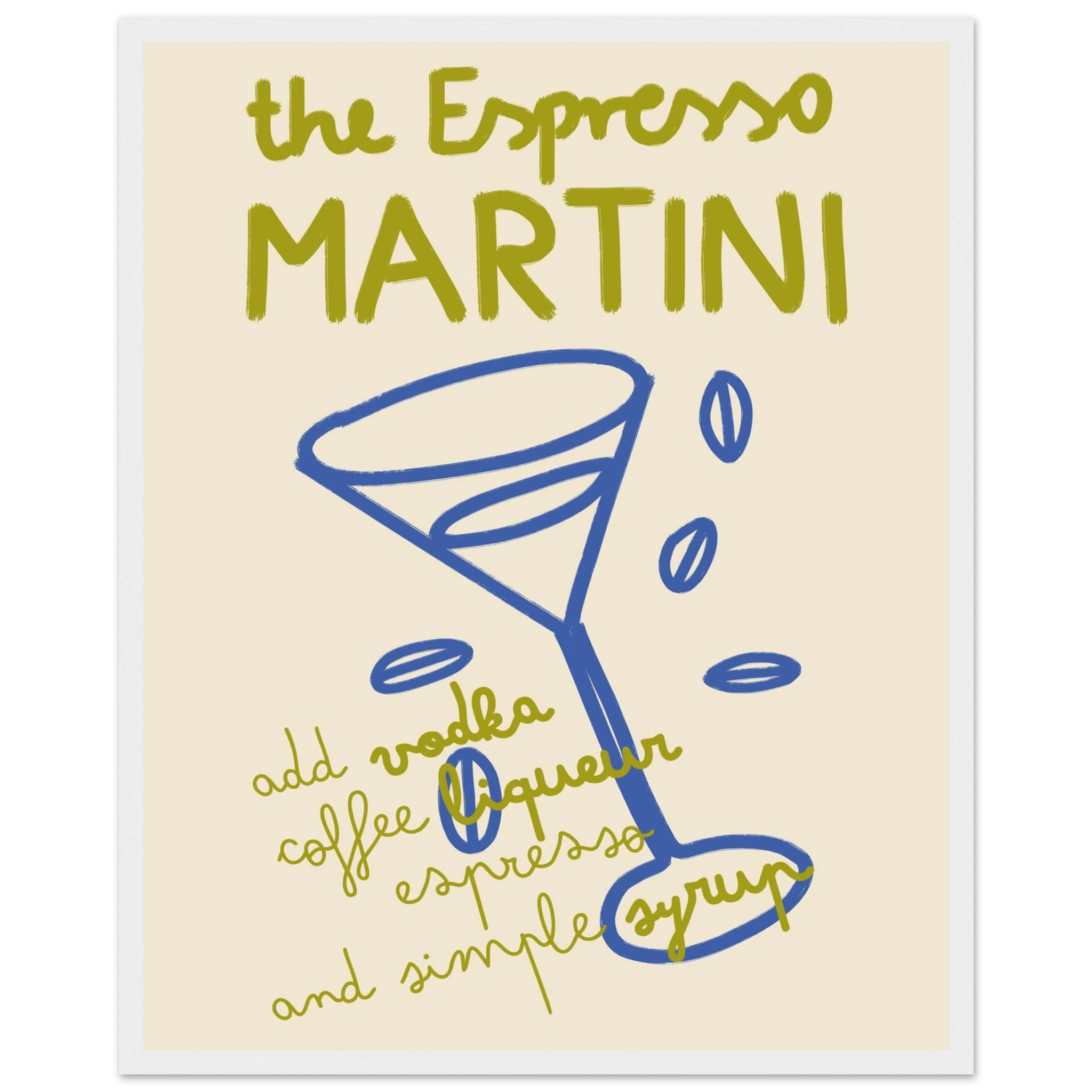 Espresso Martini Print | Cocktail Recipe Wall Art | Kitchen Bar Poster - Evergreen Posters