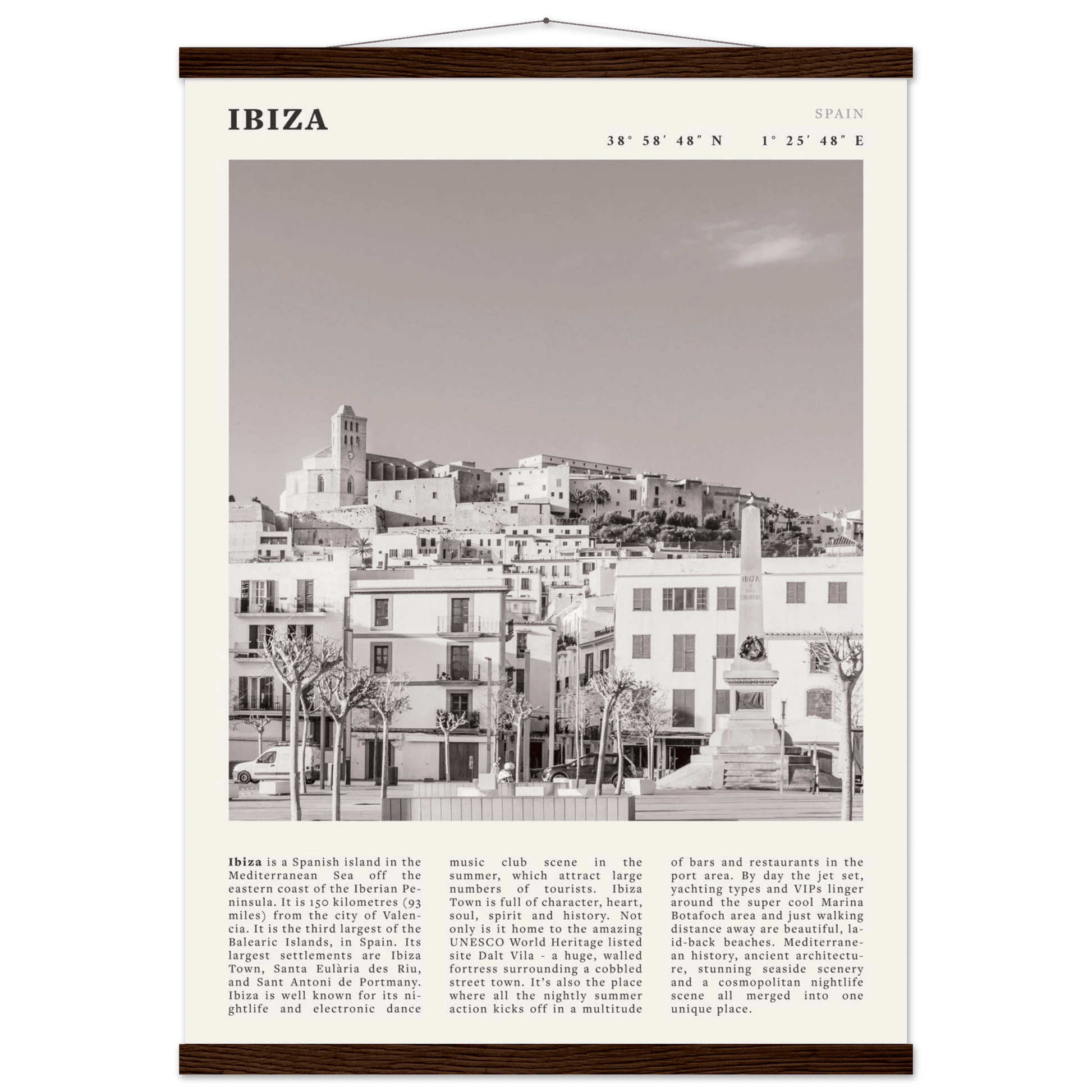 Ibiza Poster | Black & White Spanish Island Wall Art | Spain Travel Print - Evergreen Posters