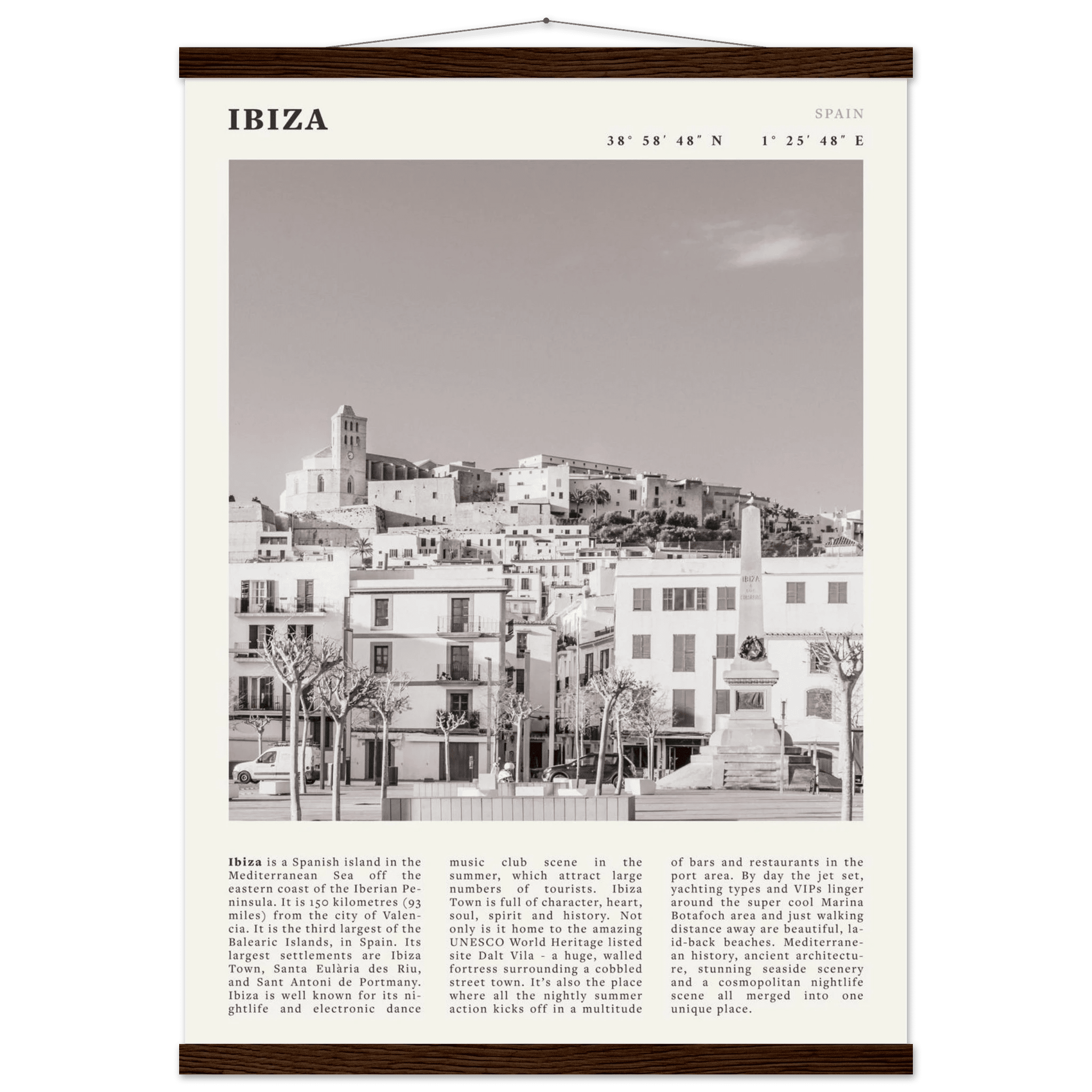 Ibiza Poster | Black & White Spanish Island Wall Art | Spain Travel Print - Evergreen Posters