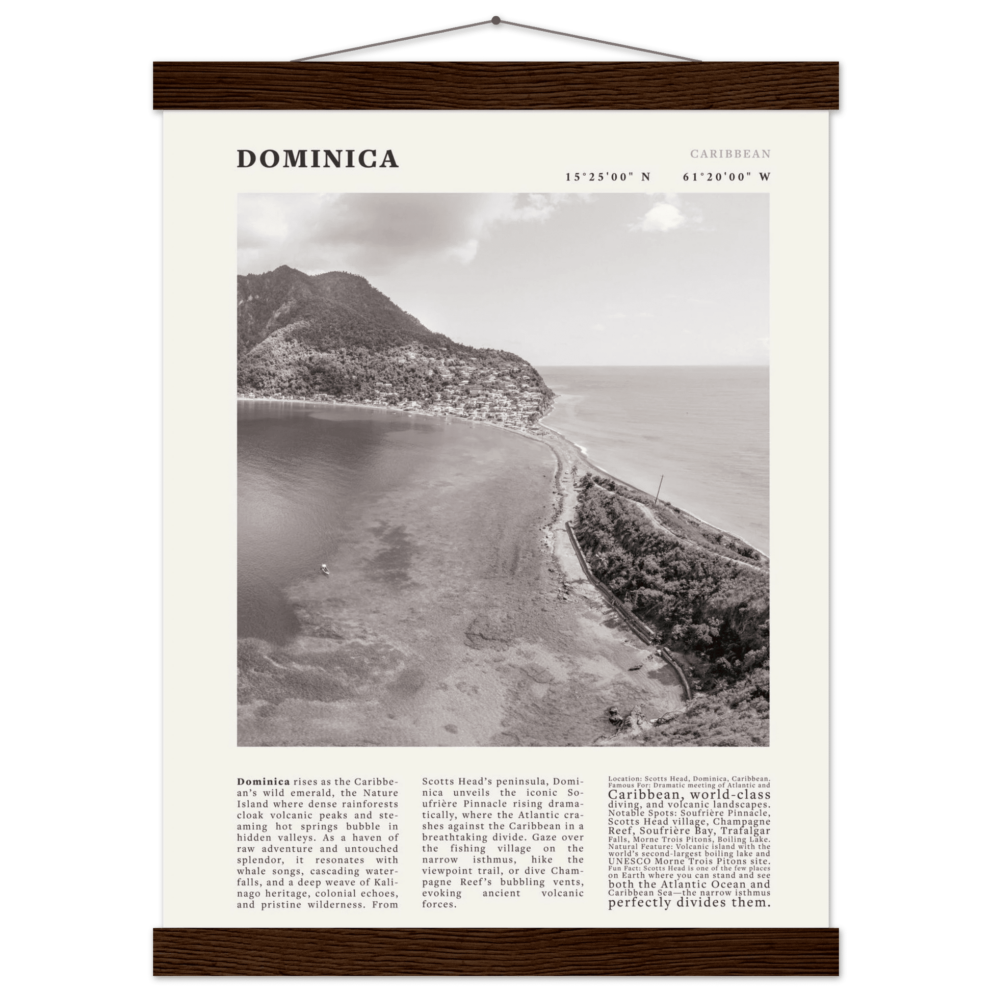 Dominica Poster Black and White – Vintage Caribbean Rainforest Island Print (Digital & Printed Options) - Evergreen Posters