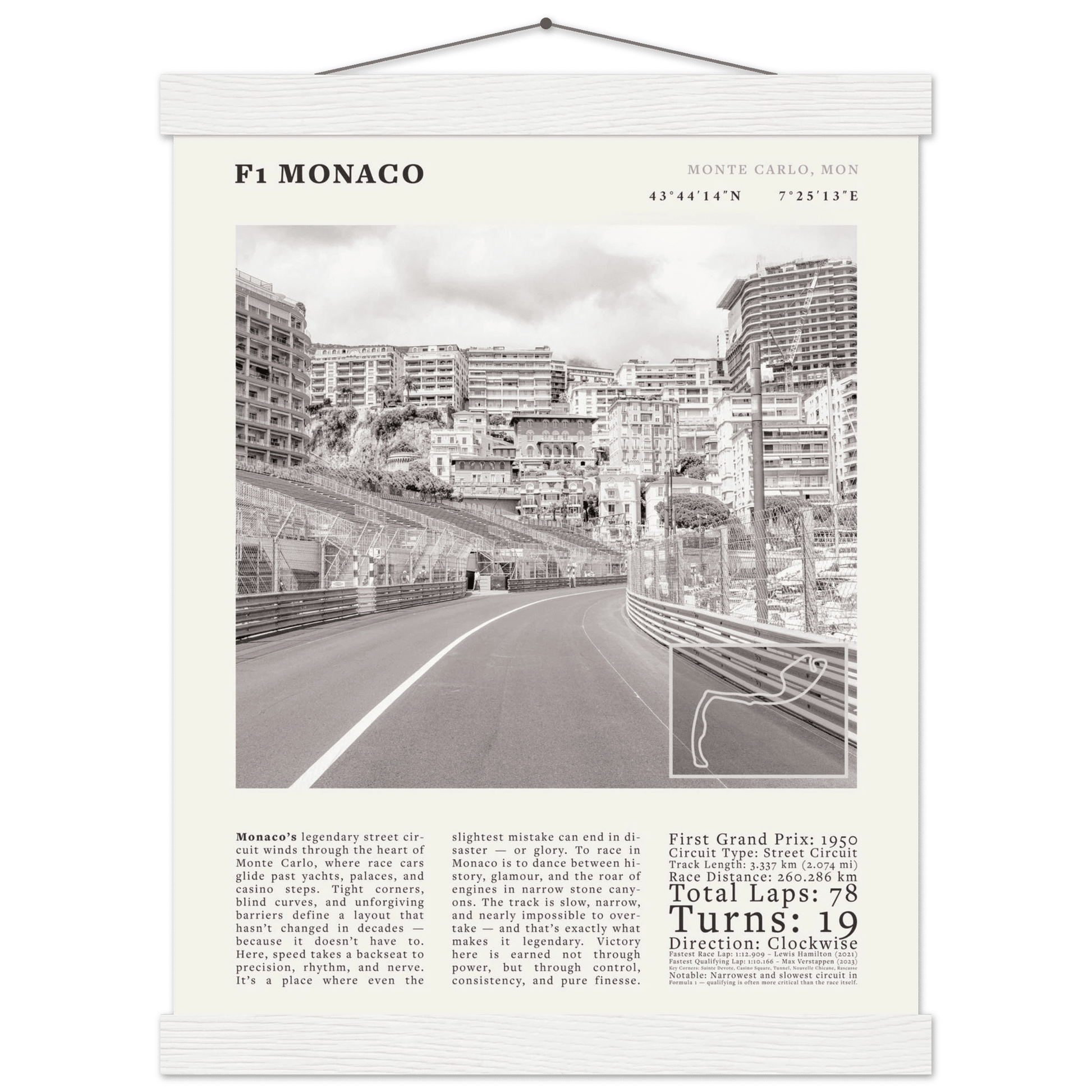 F1 Monaco Poster Black and White – Vintage Monte Carlo Street Circuit Print (Digital & Printed Options) - Evergreen Posters