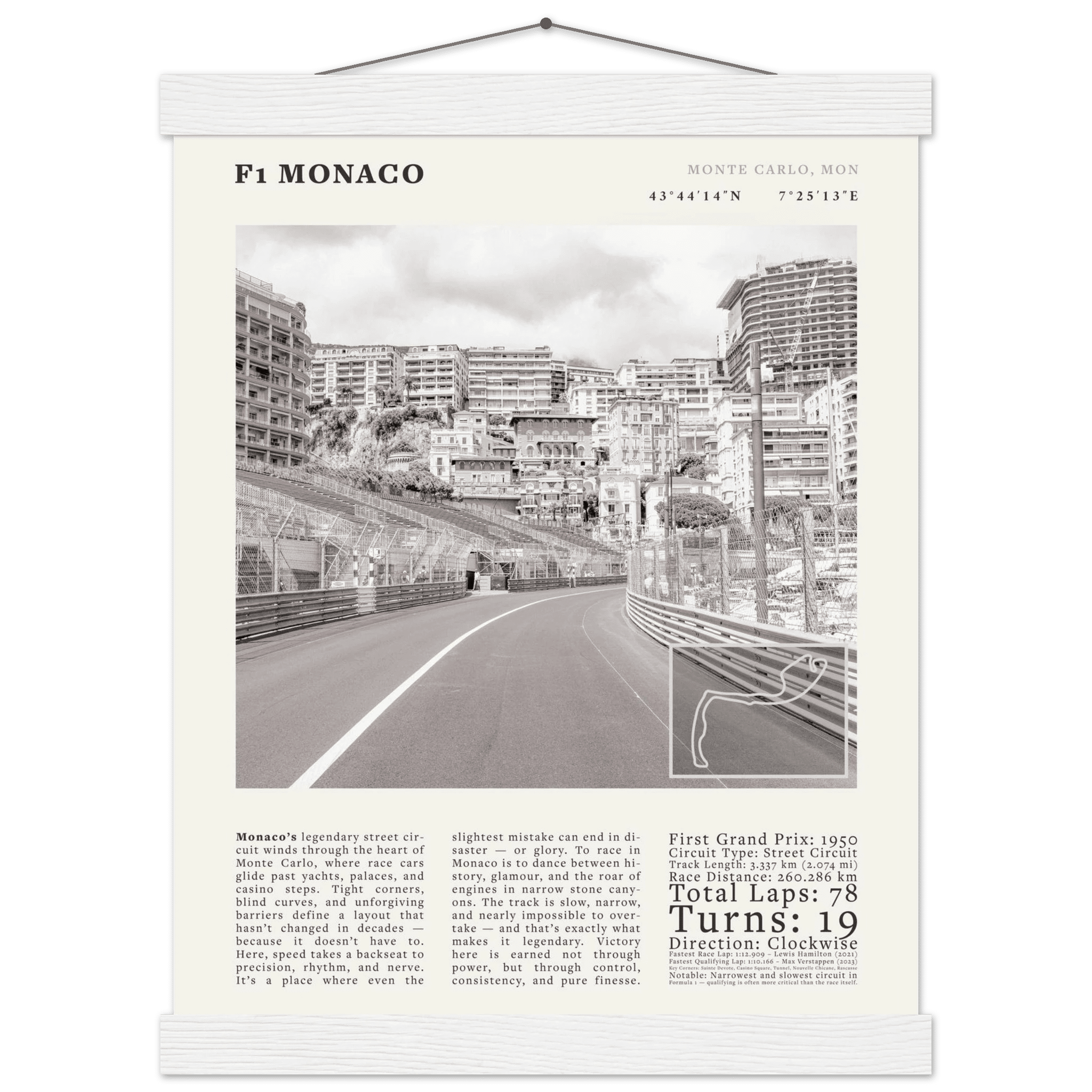 F1 Monaco Poster Black and White – Vintage Monte Carlo Street Circuit Print (Digital & Printed Options) - Evergreen Posters