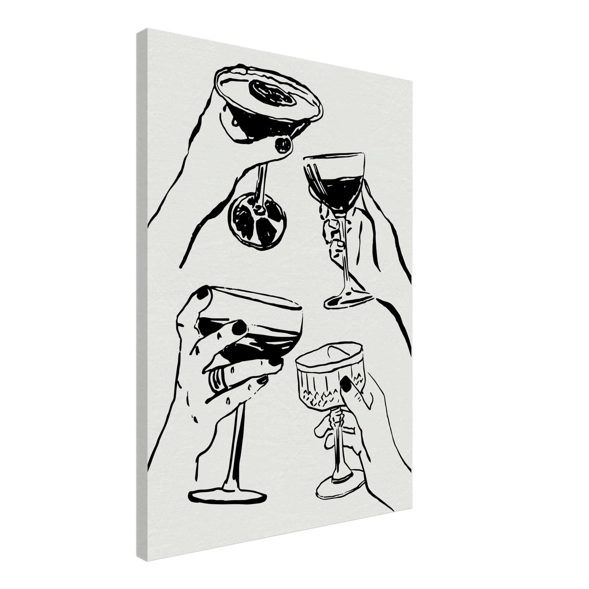 Cheers Print | Black Line Art Cocktail Glasses Wall Art | Kitchen Bar Poster - Evergreen Posters