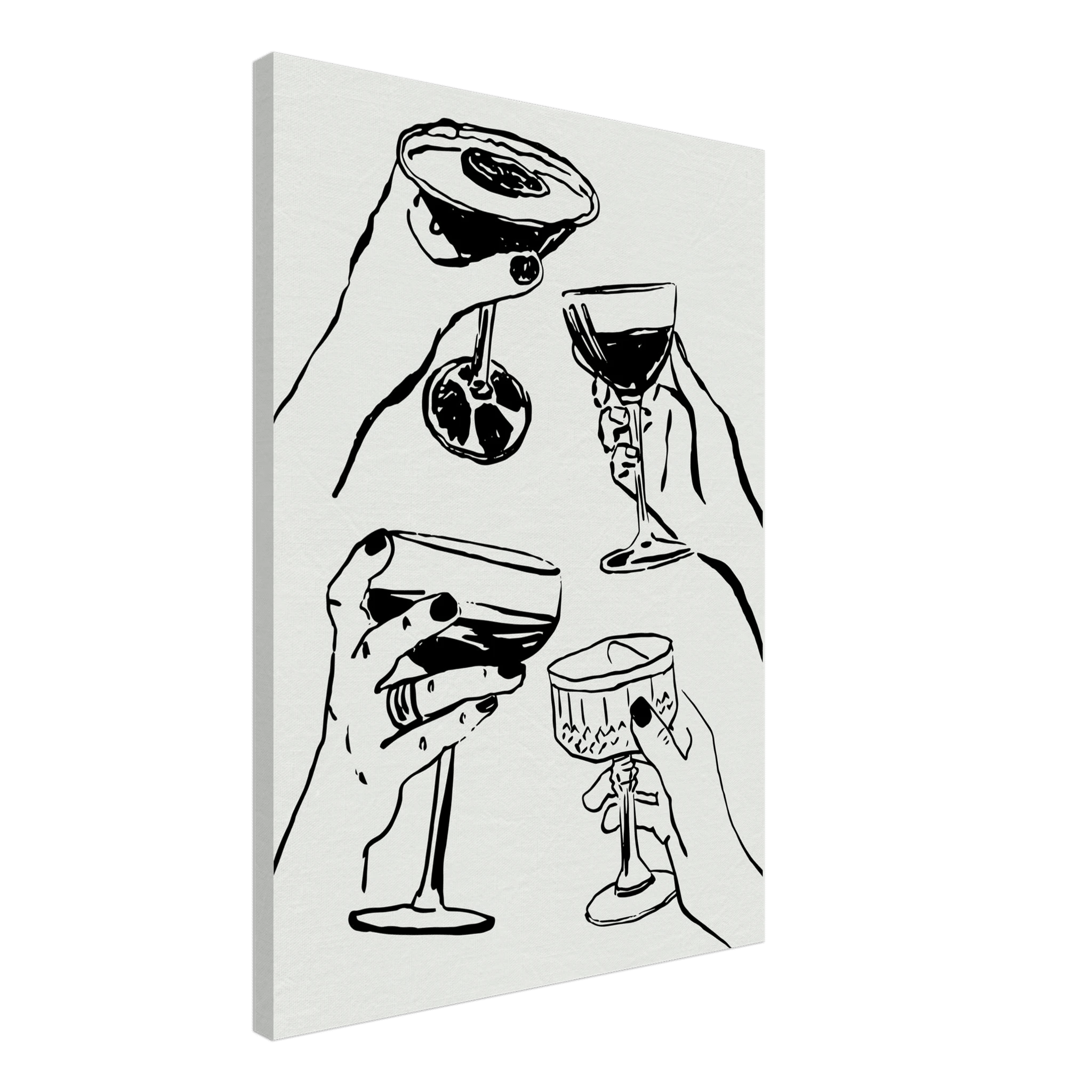 Cheers Print | Black Line Art Cocktail Glasses Wall Art | Kitchen Bar Poster - Evergreen Posters