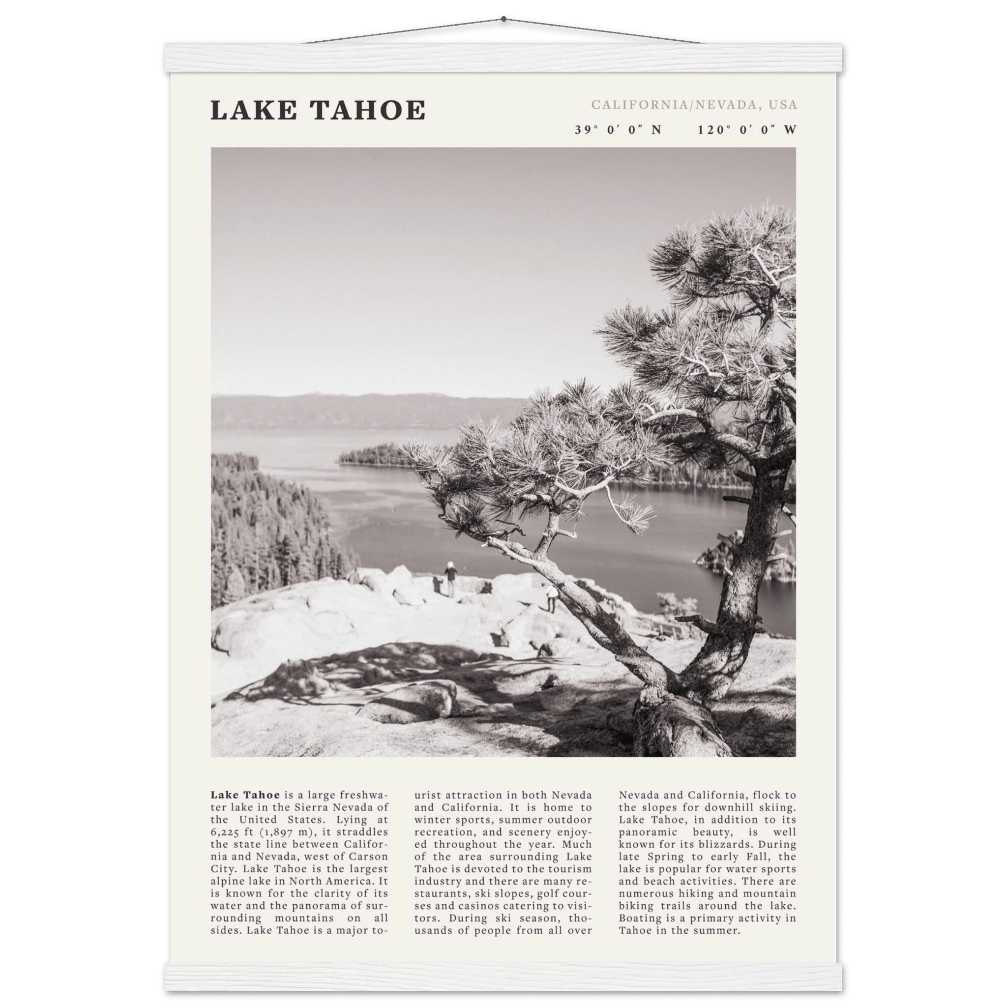 Lake Tahoe Poster | Black & White California Nevada Wall Art | Nature Travel Print Decor - Evergreen Posters