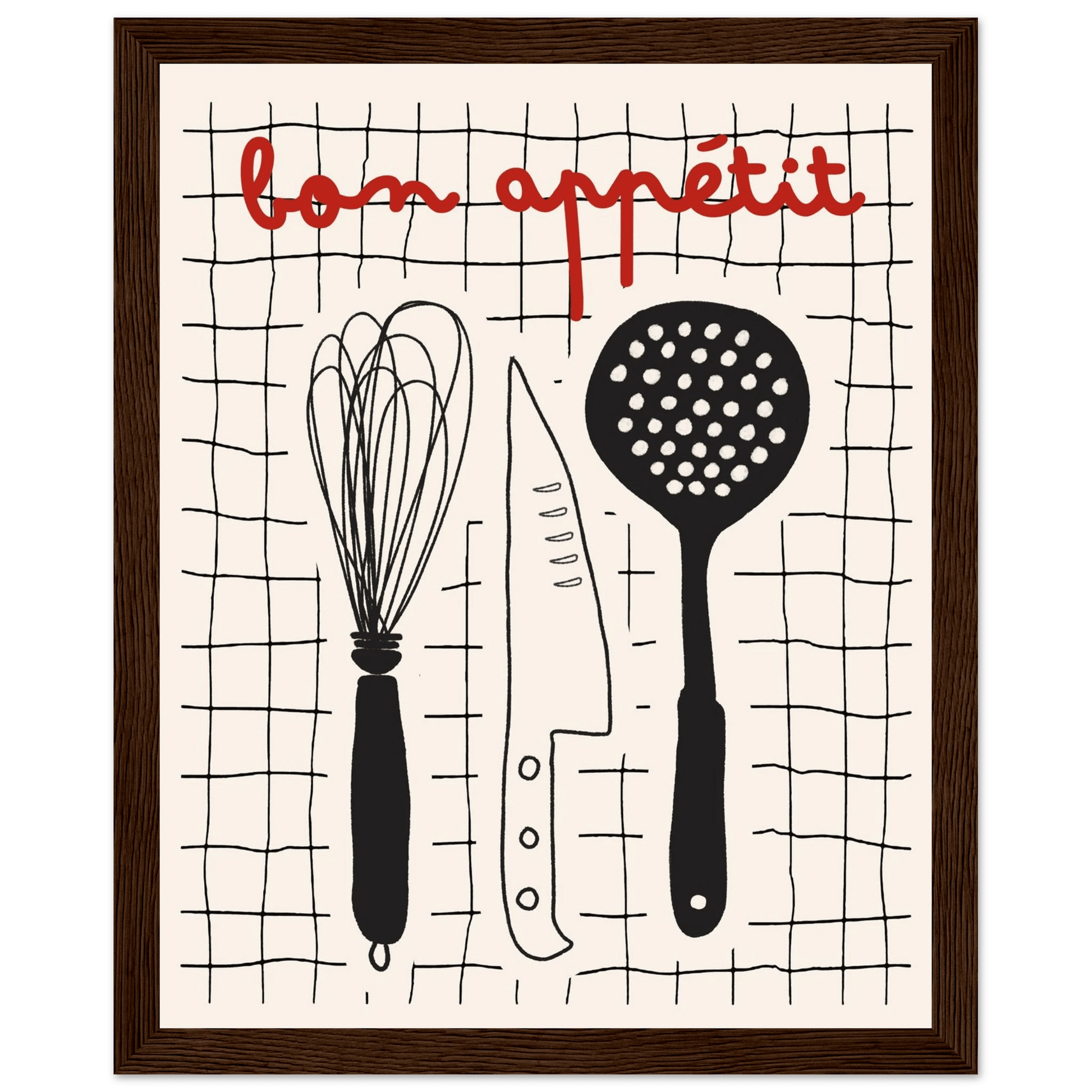 Bon Appétit French Kitchen Print | Bold Black Red Wall Art Poster - Evergreen Posters