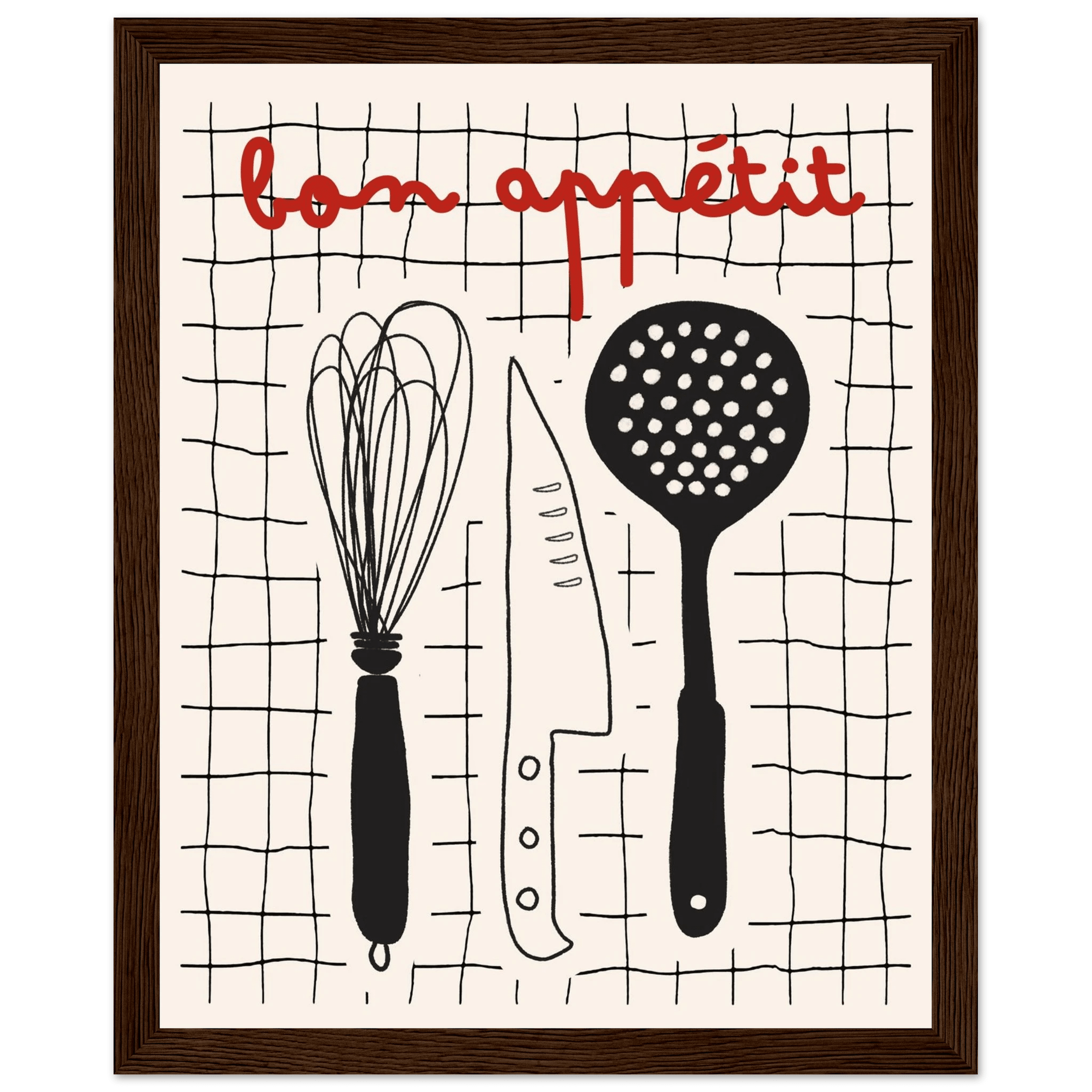 Bon Appétit French Kitchen Print | Bold Black Red Wall Art Poster - Evergreen Posters