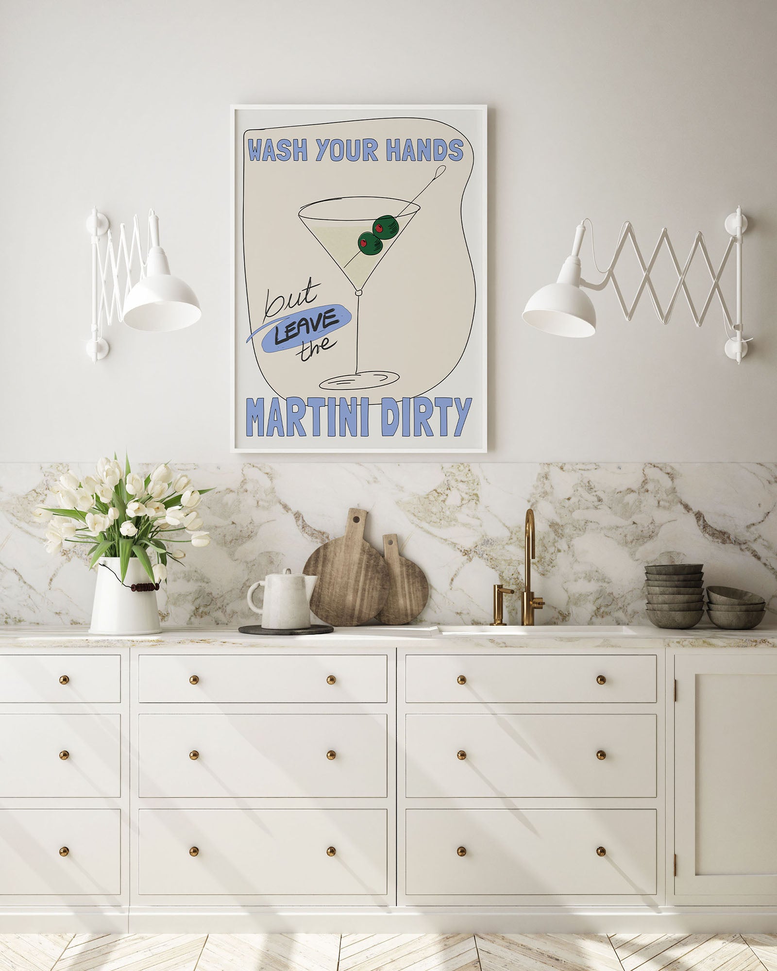Wash Your Hands But Leave The Martini Dirty Poster – Funny Kitchen & Bar Wall Art Print - Evergreen Posters