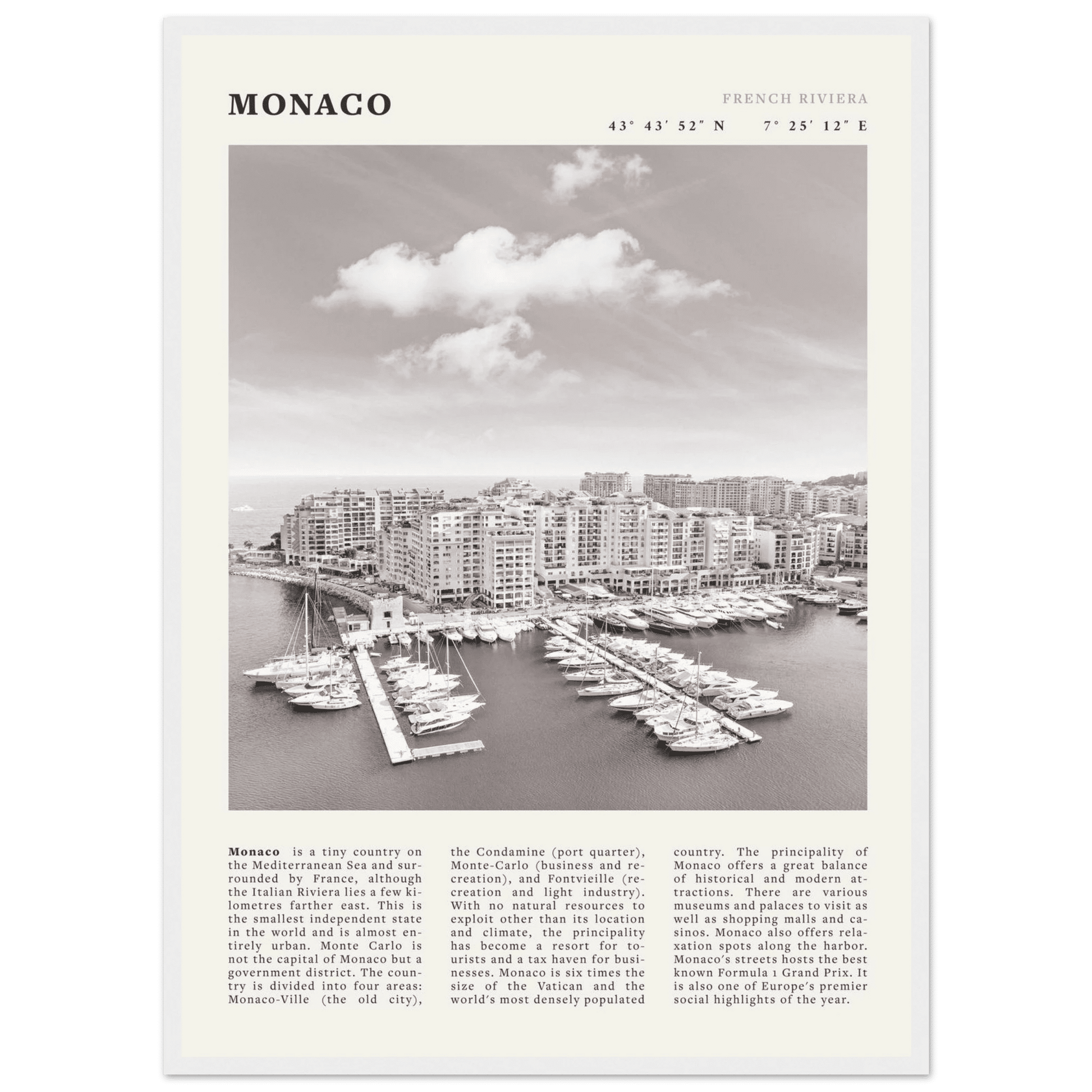 Monaco Poster Black and White – Vintage Monte Carlo Harbor Print (Digital & Printed Options) - Evergreen Posters