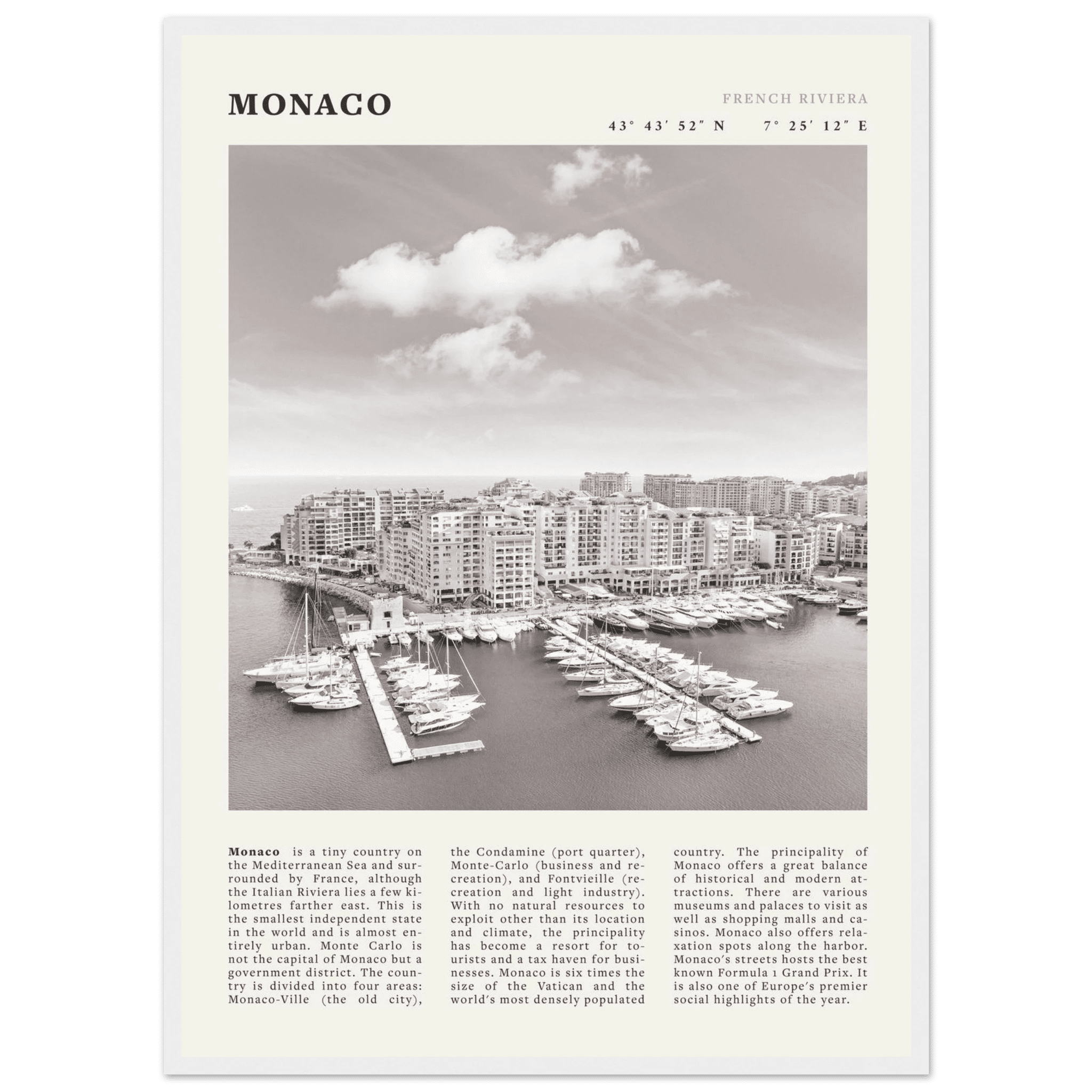 Monaco Poster Black and White – Vintage Monte Carlo Harbor Print (Digital & Printed Options) - Evergreen Posters