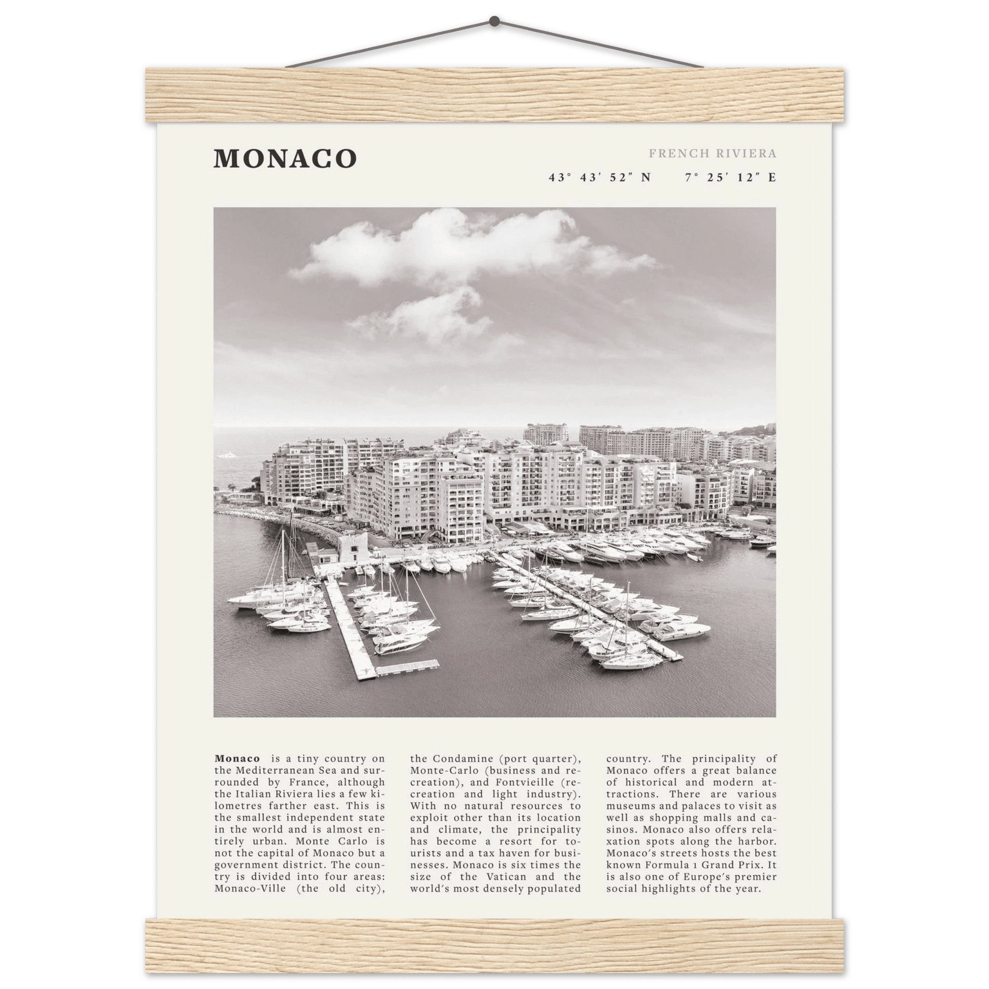 Monaco Poster Black and White – Vintage Monte Carlo Harbor Print (Digital & Printed Options) - Evergreen Posters