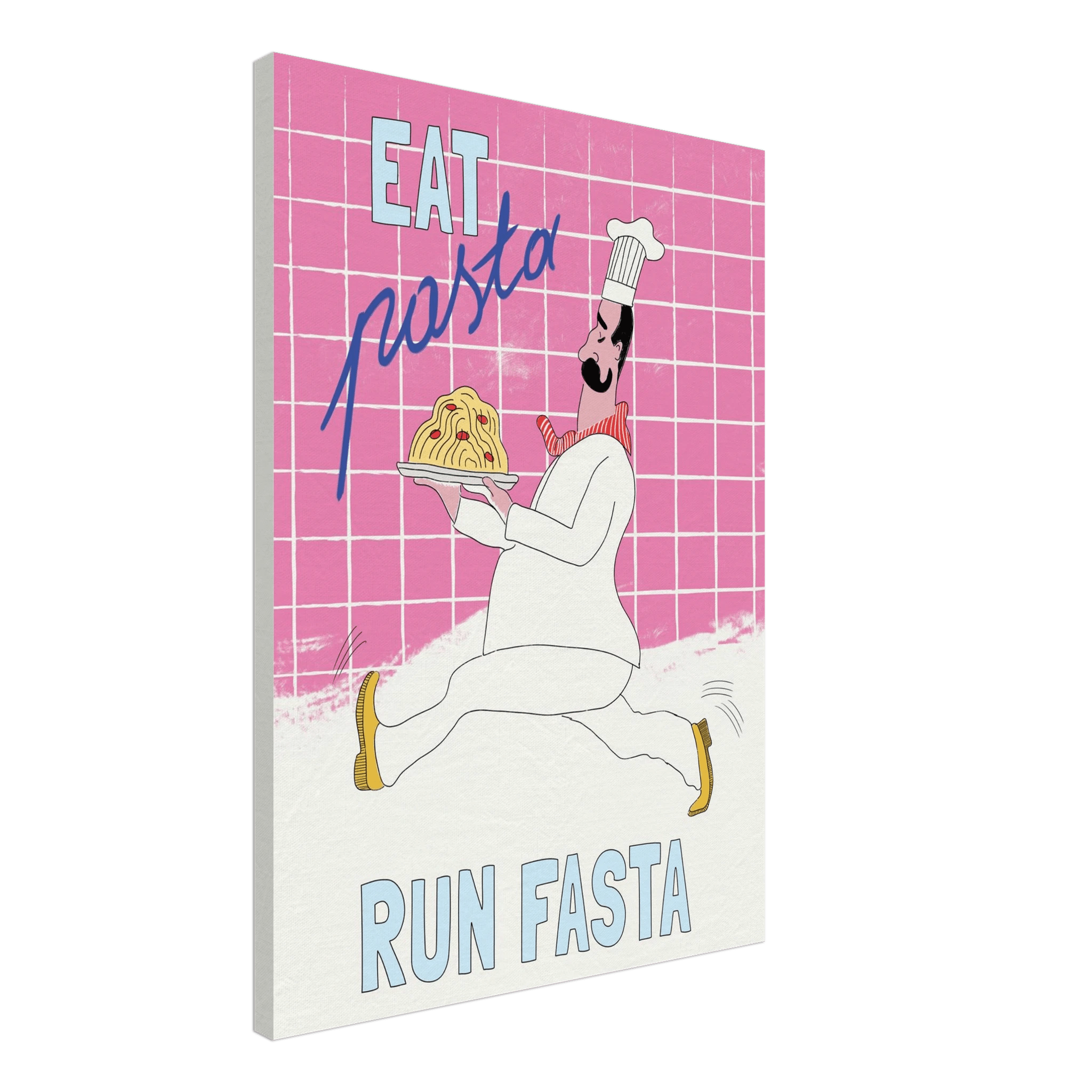 Eat Pasta Run Fasta Poster – Playful Kitchen Wall Art Print (Pink Edition) - Evergreen Posters