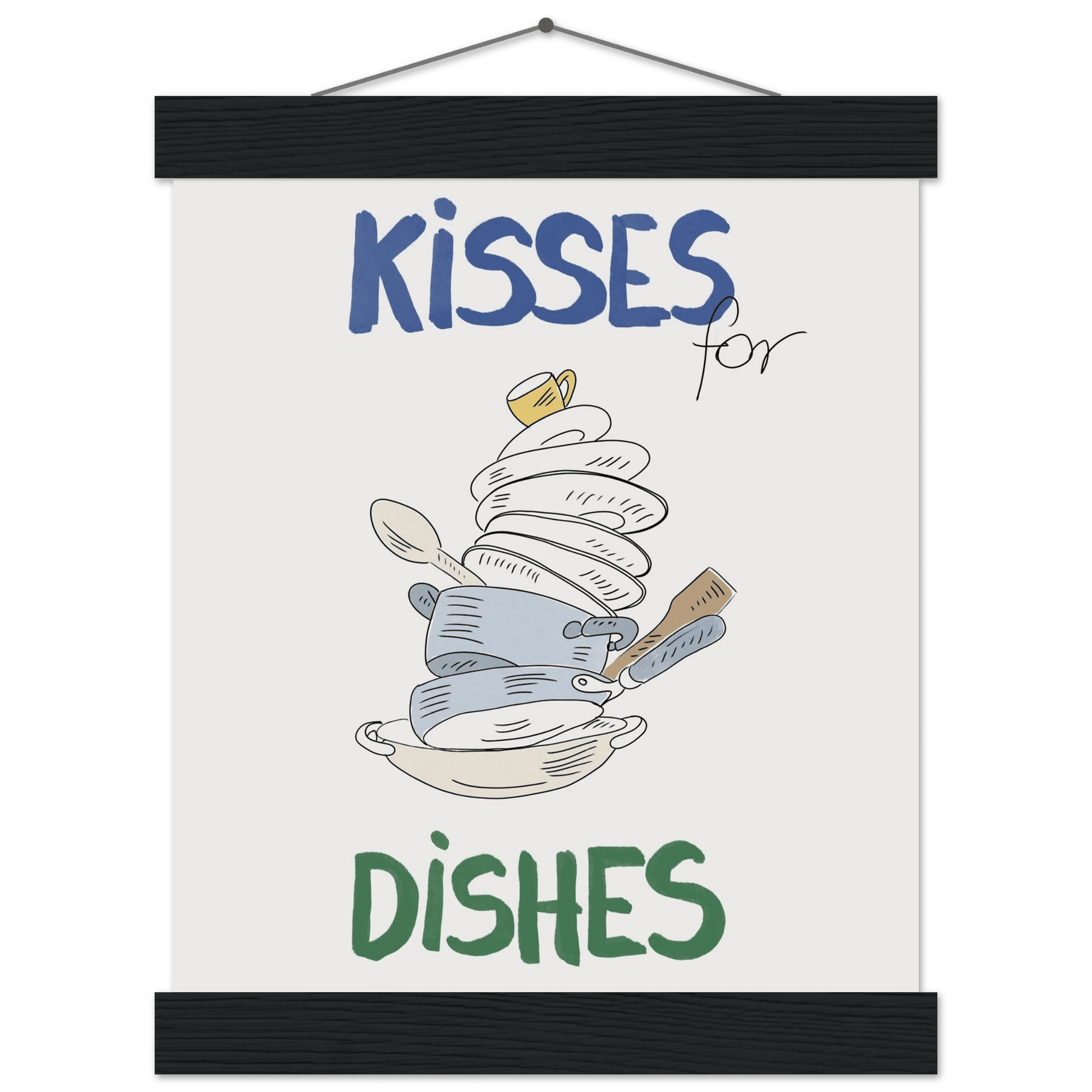 Kisses for Dishes Poster – Funny Kitchen Wall Art Print (Digital & Printed Options) - Evergreen Posters