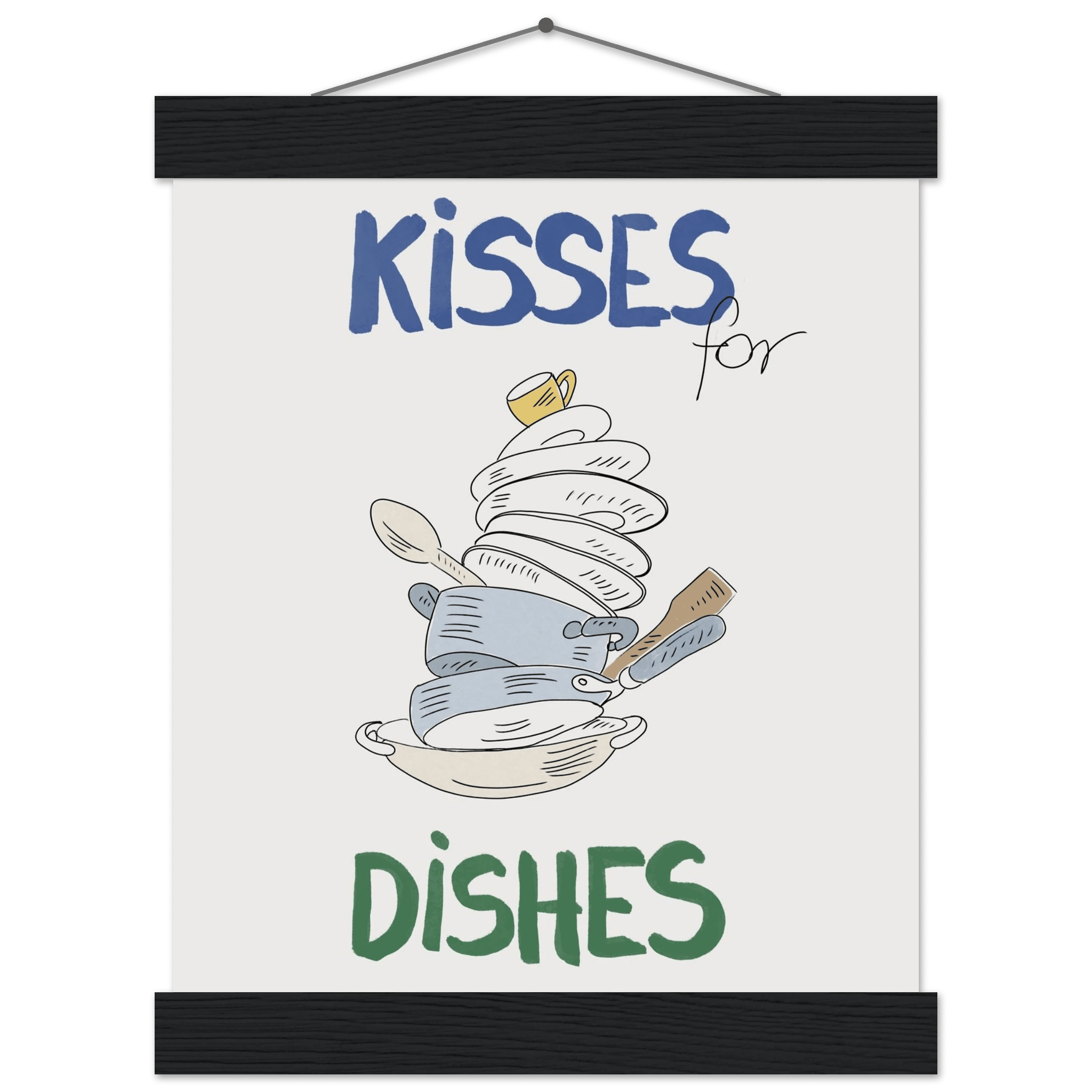 Kisses for Dishes Poster – Funny Kitchen Wall Art Print (Digital & Printed Options) - Evergreen Posters