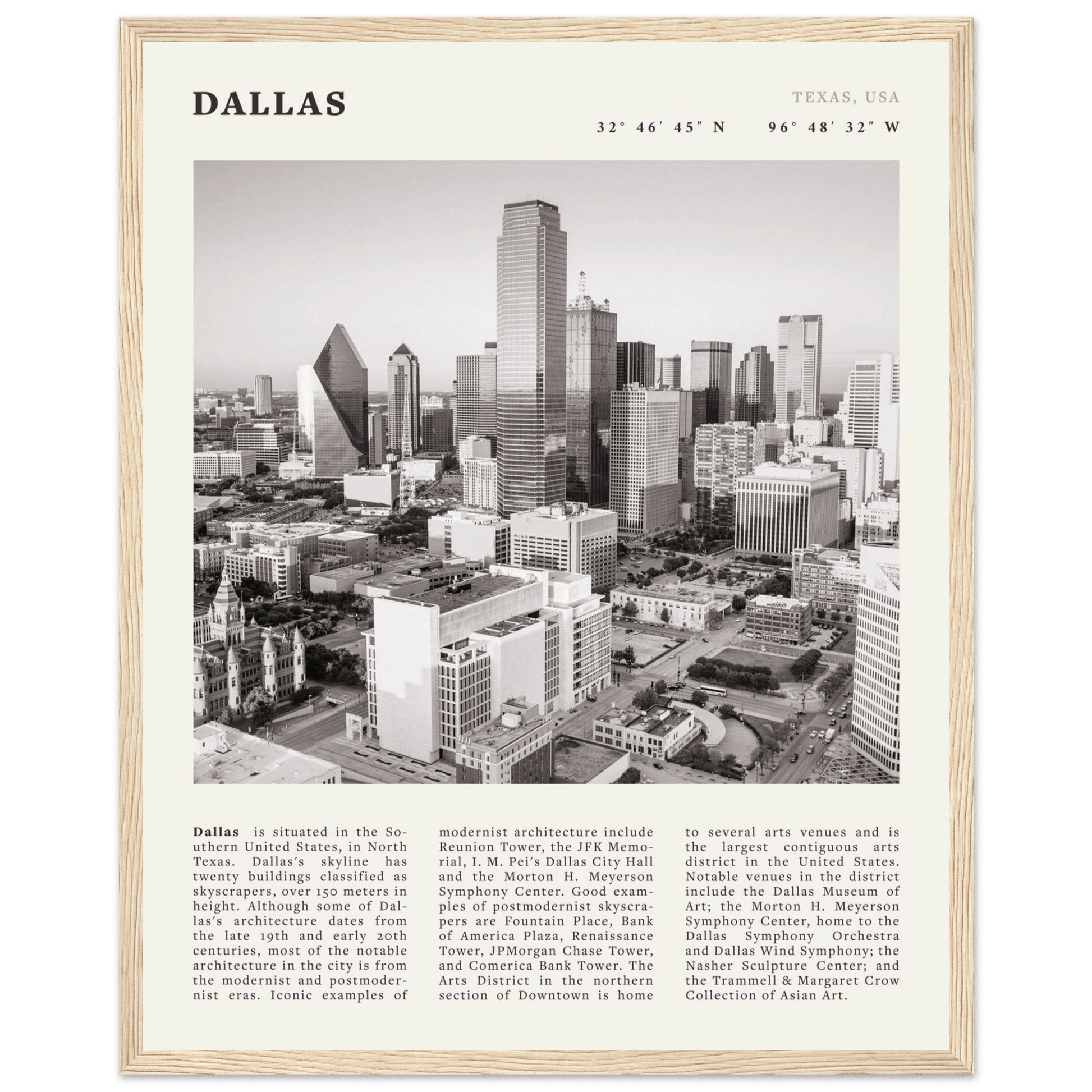Dallas Poster | Black & White Texas Skyline Wall Art | City Travel Print Decor - Evergreen Posters