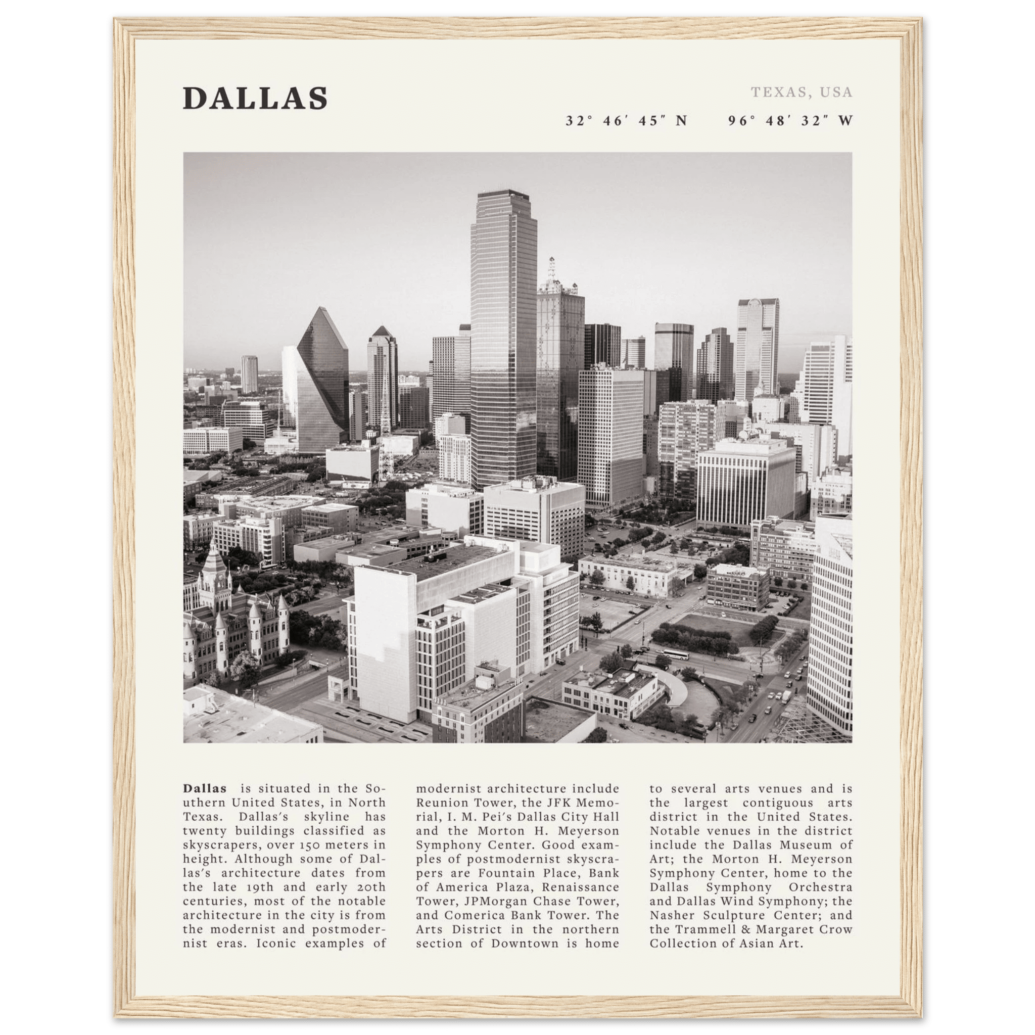 Dallas Poster | Black & White Texas Skyline Wall Art | City Travel Print Decor - Evergreen Posters