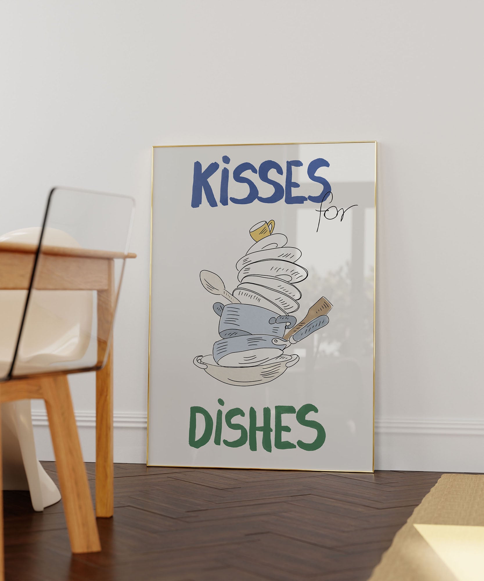 Kisses for Dishes Poster – Funny Kitchen Wall Art Print (Digital & Printed Options) - Evergreen Posters