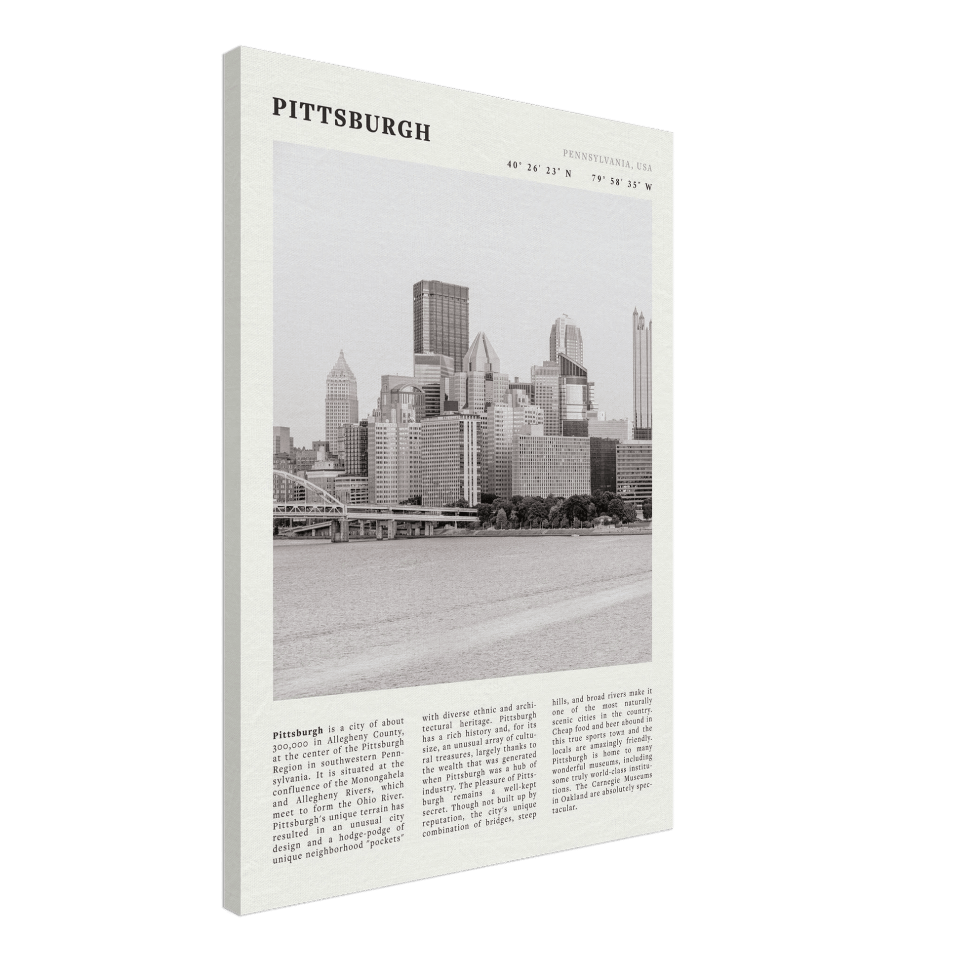 Pittsburgh Poster | Black & White Pennsylvania Skyline Wall Art | PA Travel Print - Evergreen Posters