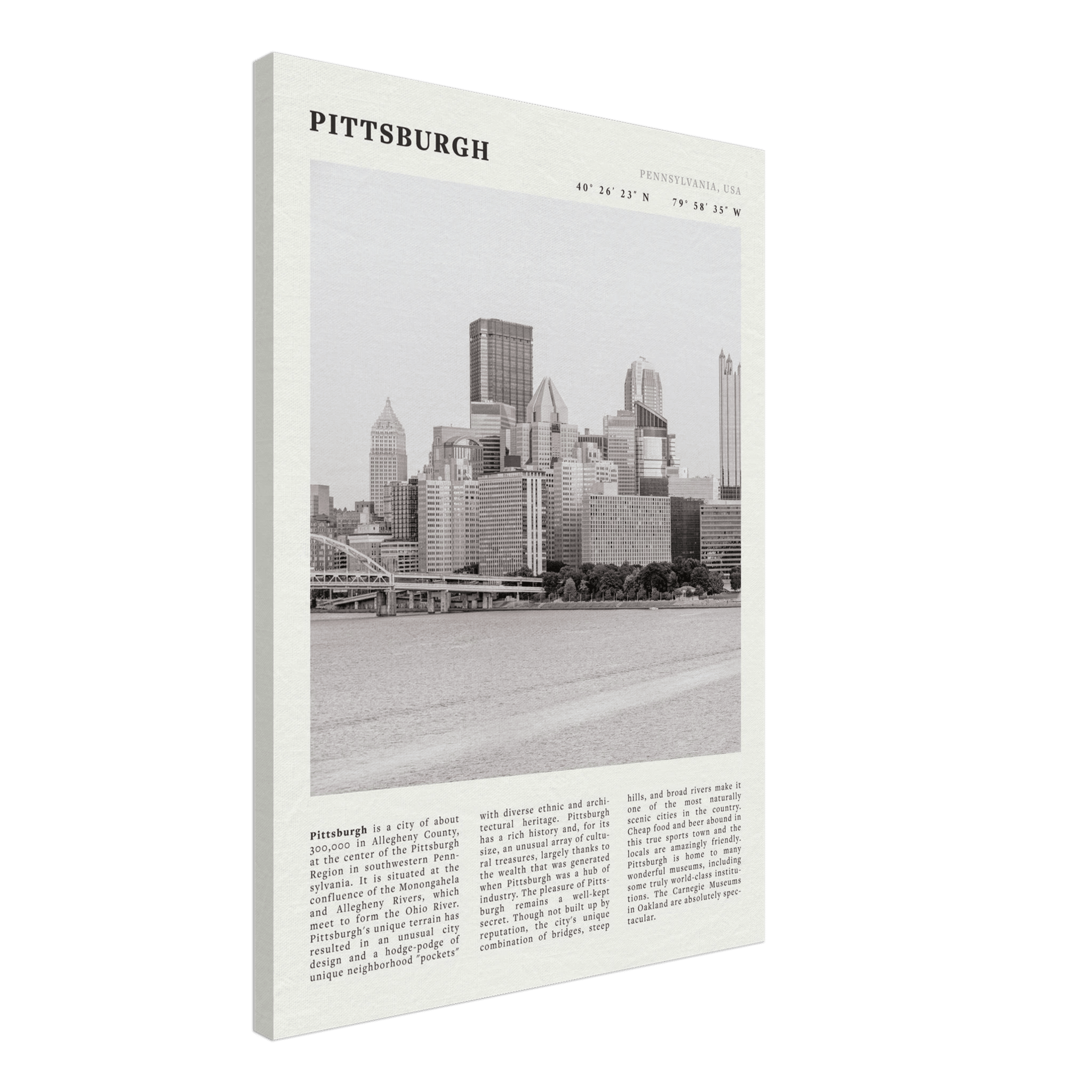 Pittsburgh Poster | Black & White Pennsylvania Skyline Wall Art | PA Travel Print - Evergreen Posters