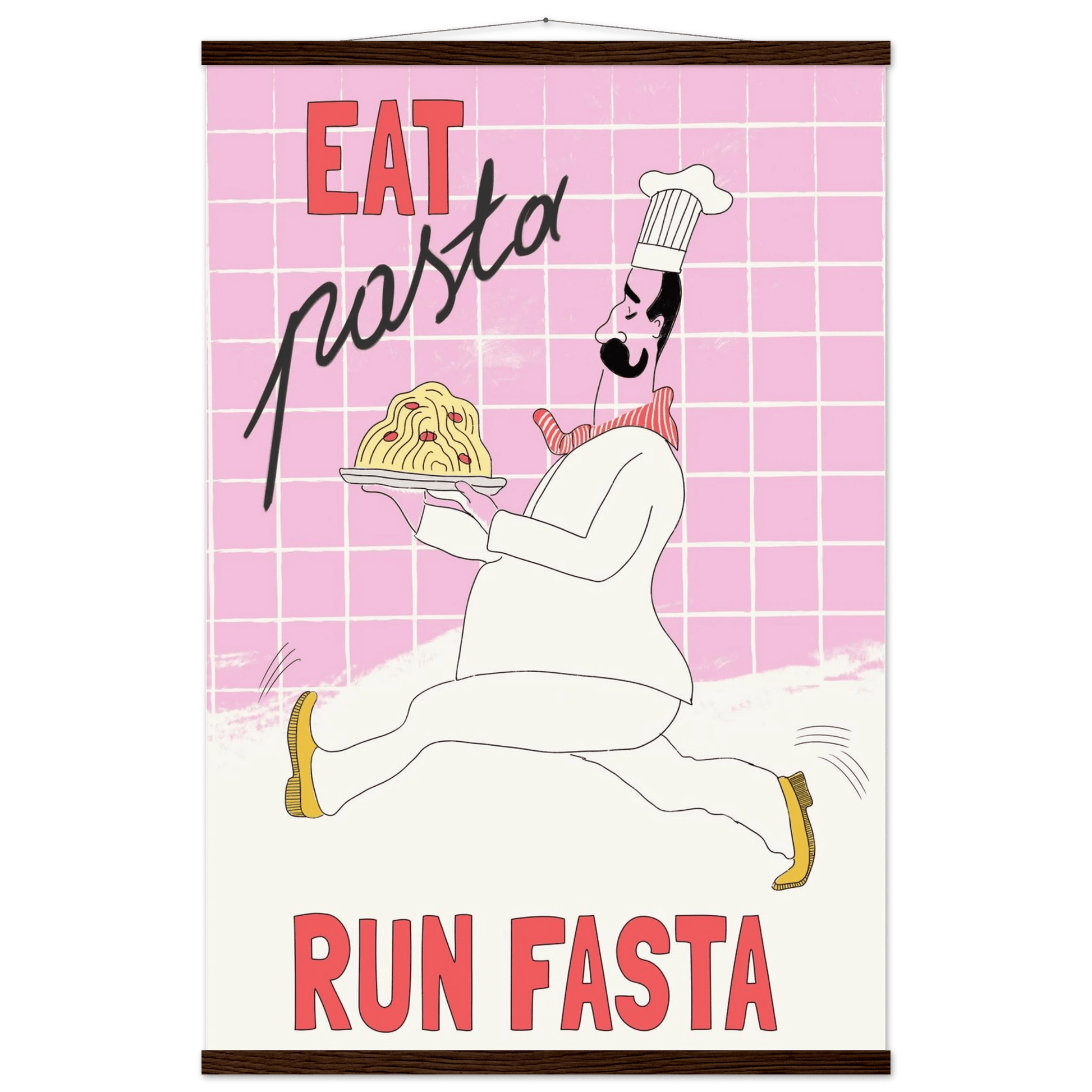Eat Pasta Run Fasta Poster – Playful Kitchen Wall Art Print (Light Pink) - Evergreen Posters
