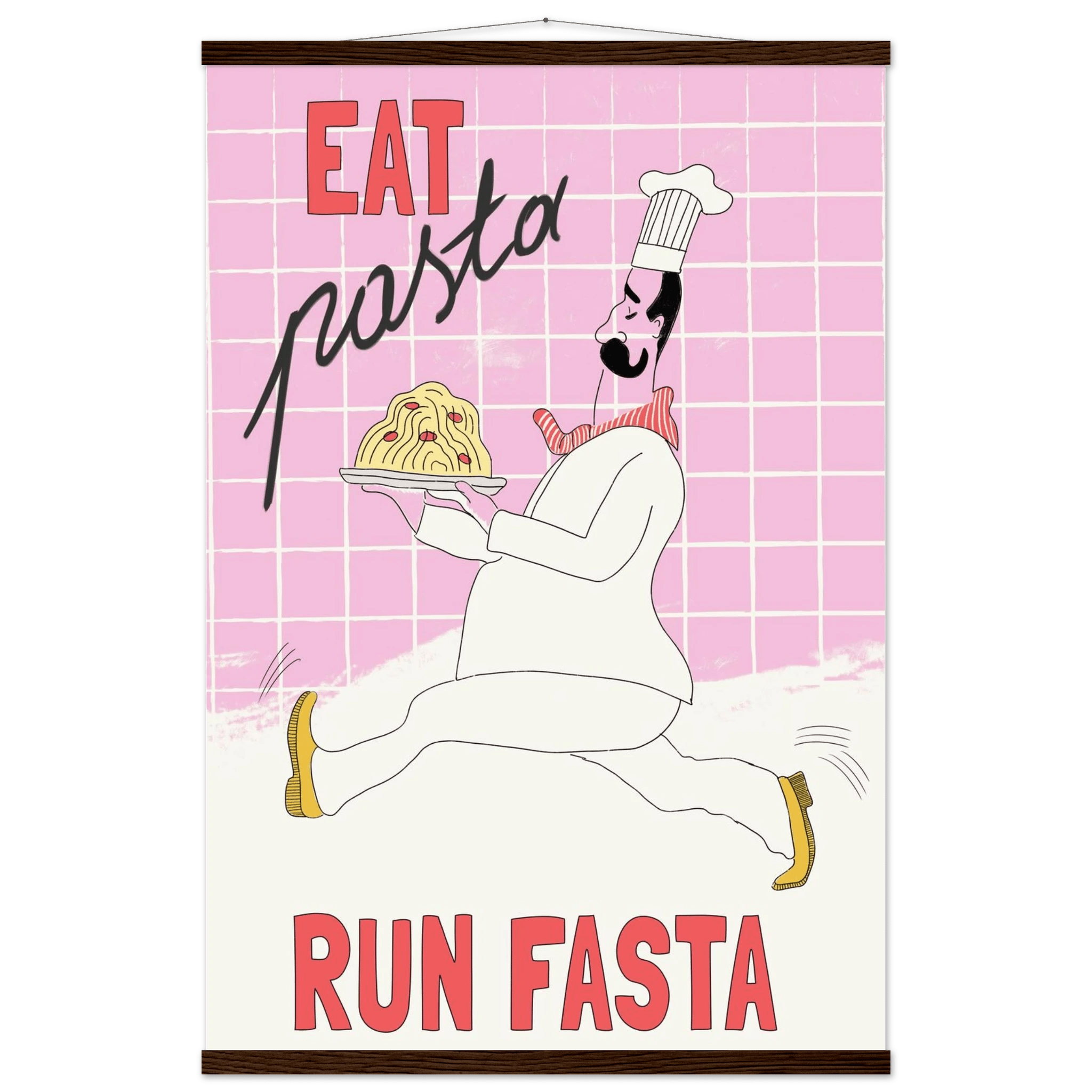 Eat Pasta Run Fasta Poster – Playful Kitchen Wall Art Print (Light Pink) - Evergreen Posters
