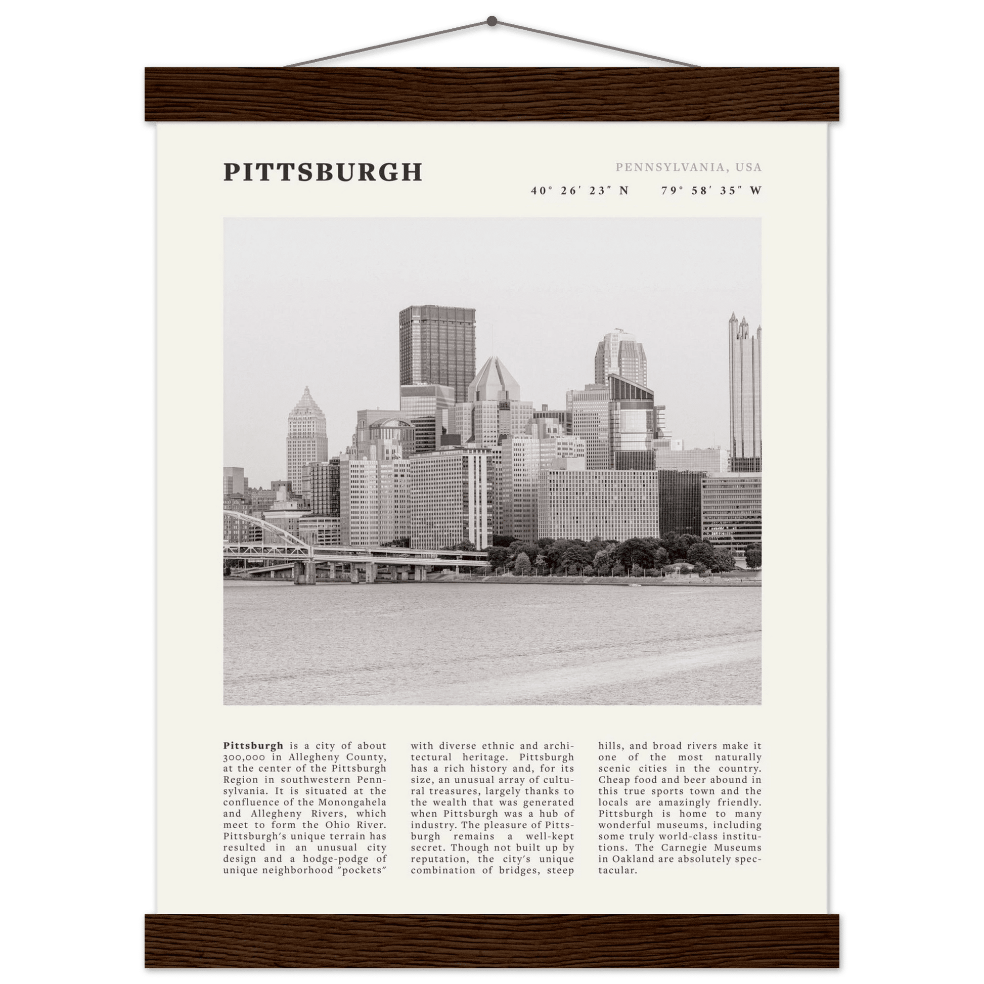 Pittsburgh Poster | Black & White Pennsylvania Skyline Wall Art | PA Travel Print - Evergreen Posters
