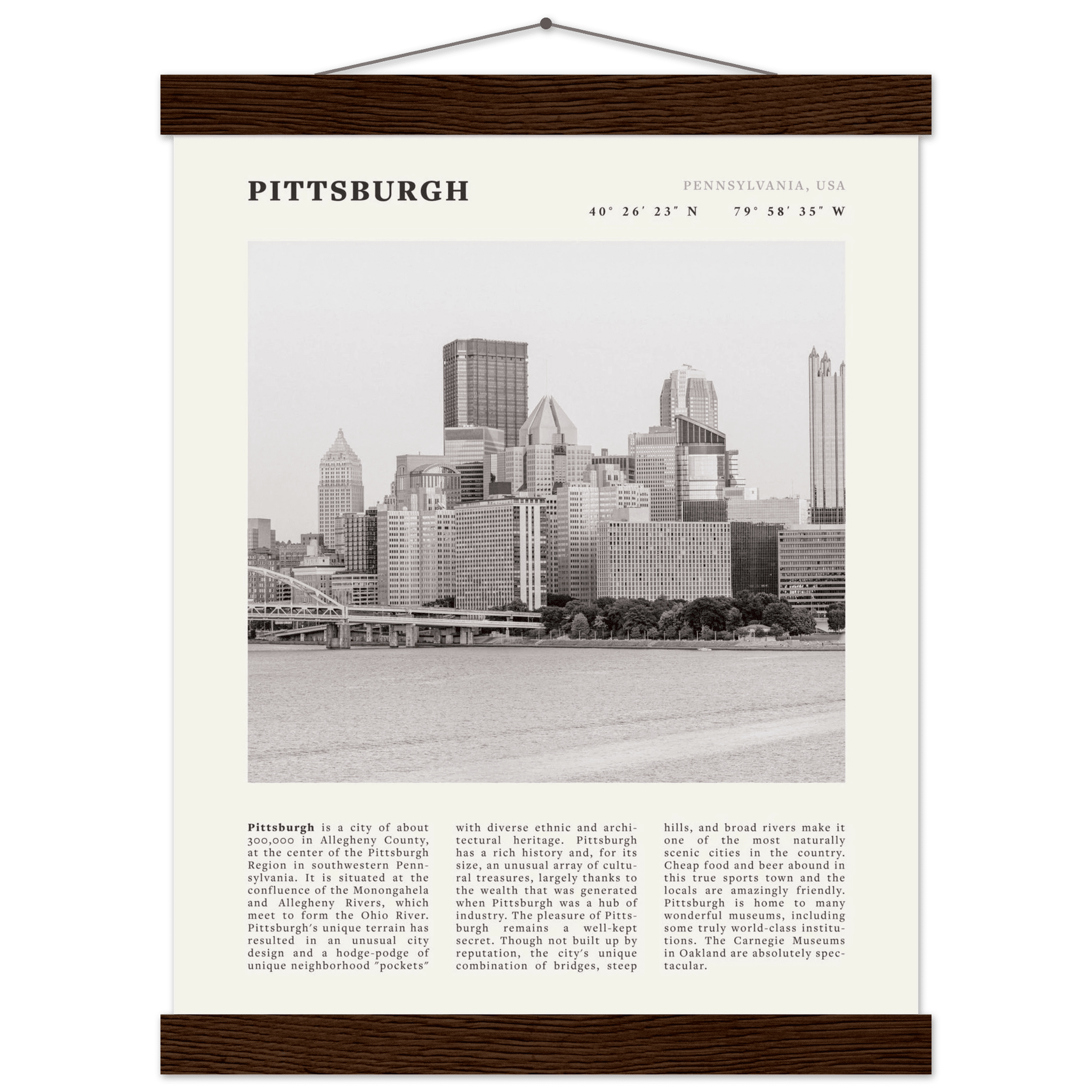 Pittsburgh Poster | Black & White Pennsylvania Skyline Wall Art | PA Travel Print - Evergreen Posters
