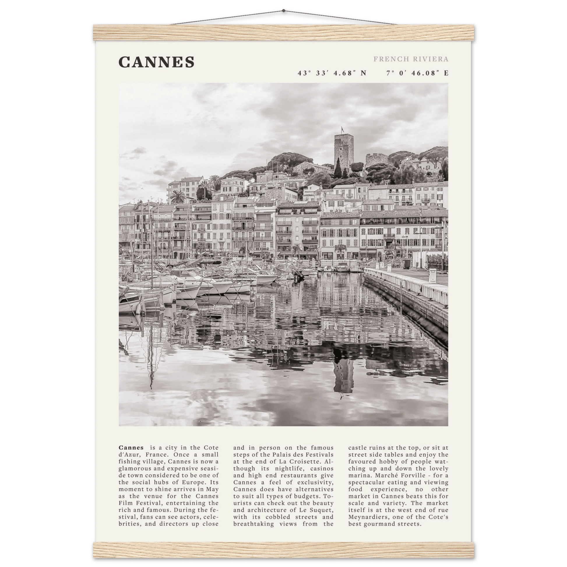 Cannes Poster | Black & White French Riviera Wall Art | France Travel Print - Evergreen Posters
