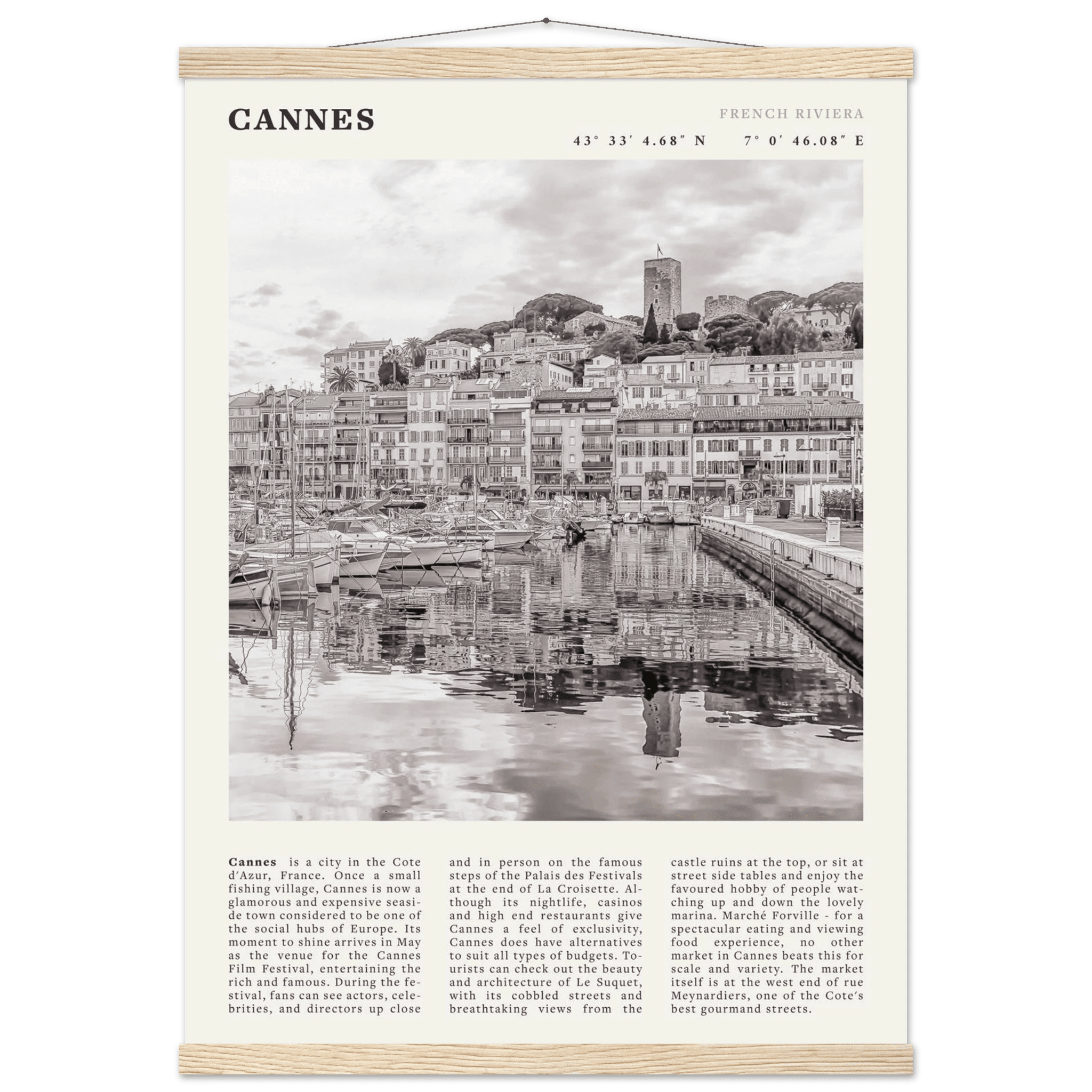 Cannes Poster | Black & White French Riviera Wall Art | France Travel Print - Evergreen Posters