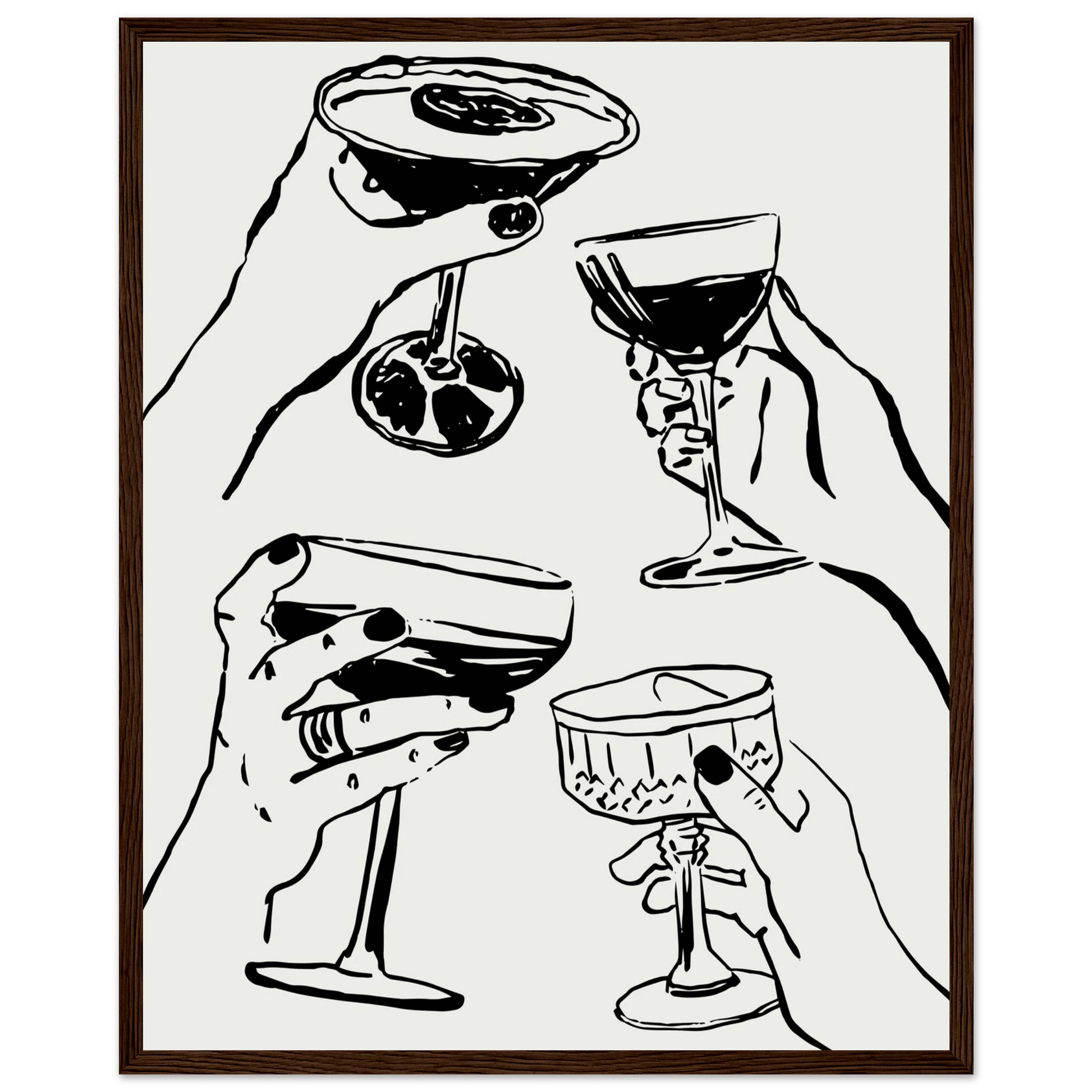 Cheers Print | Black Line Art Cocktail Glasses Wall Art | Kitchen Bar Poster - Evergreen Posters