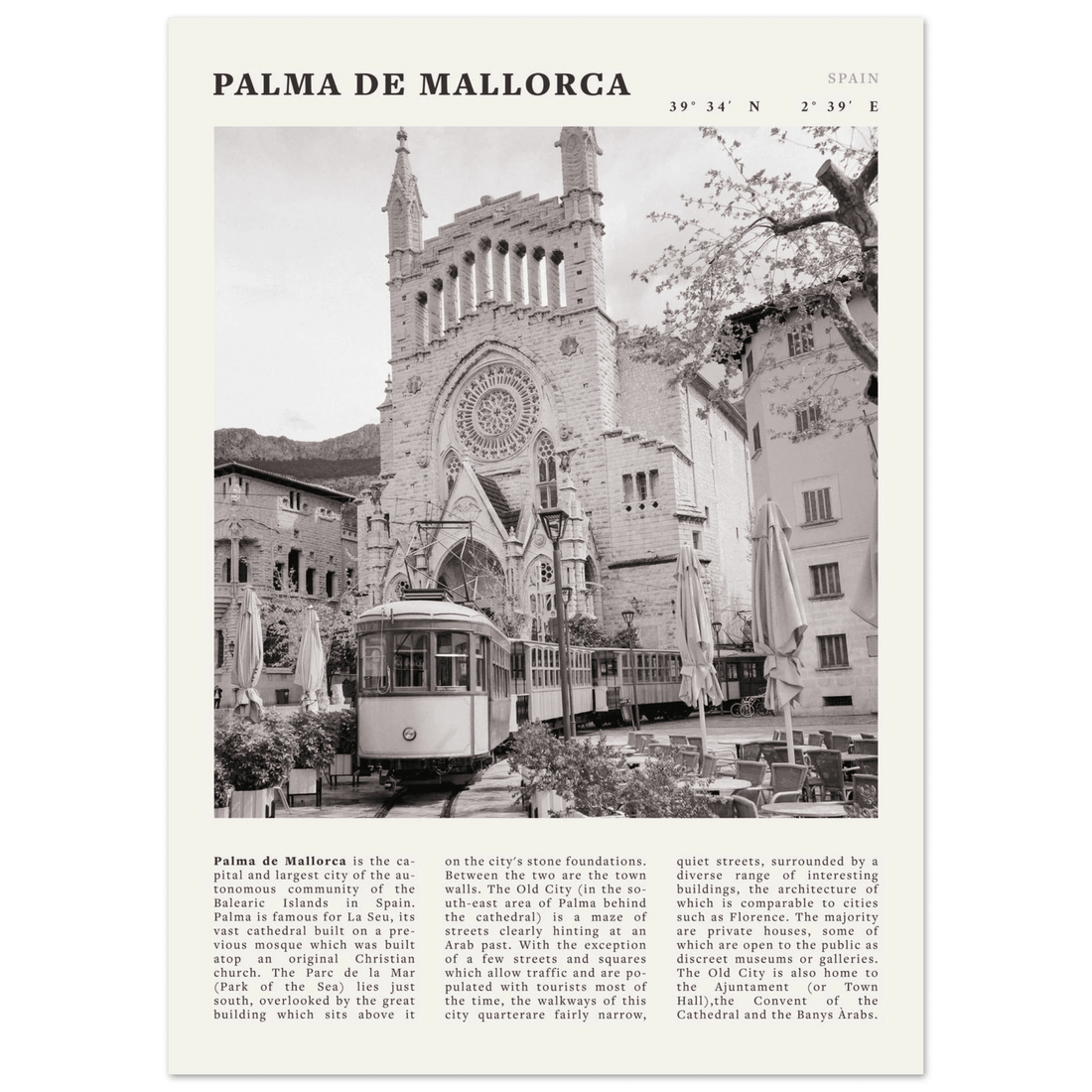 Palma de Mallorca Poster | Black & White Spain Wall Art | Travel Print | Mediterranean Decor - Evergreen Posters