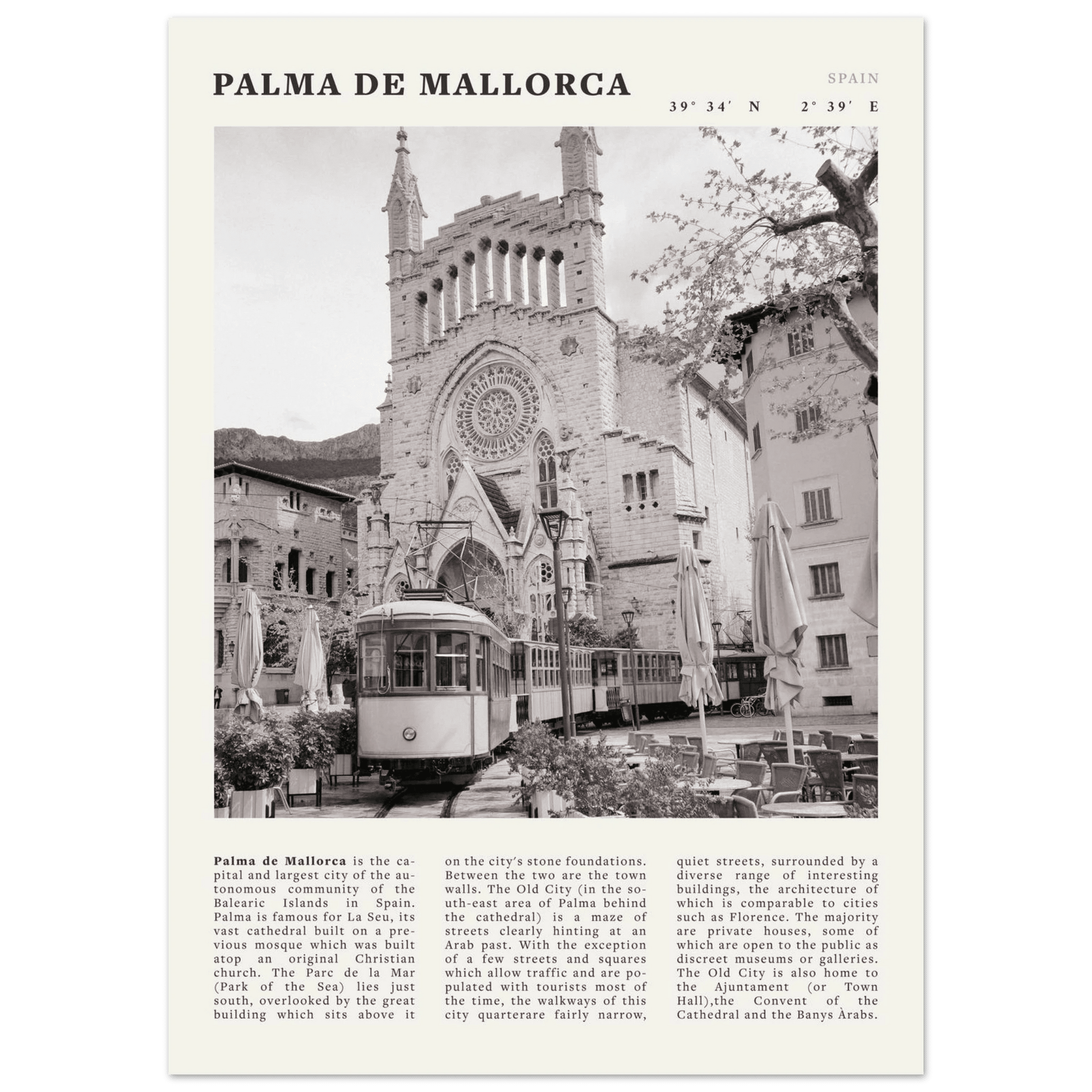 Palma de Mallorca Poster | Black & White Spain Wall Art | Travel Print | Mediterranean Decor - Evergreen Posters