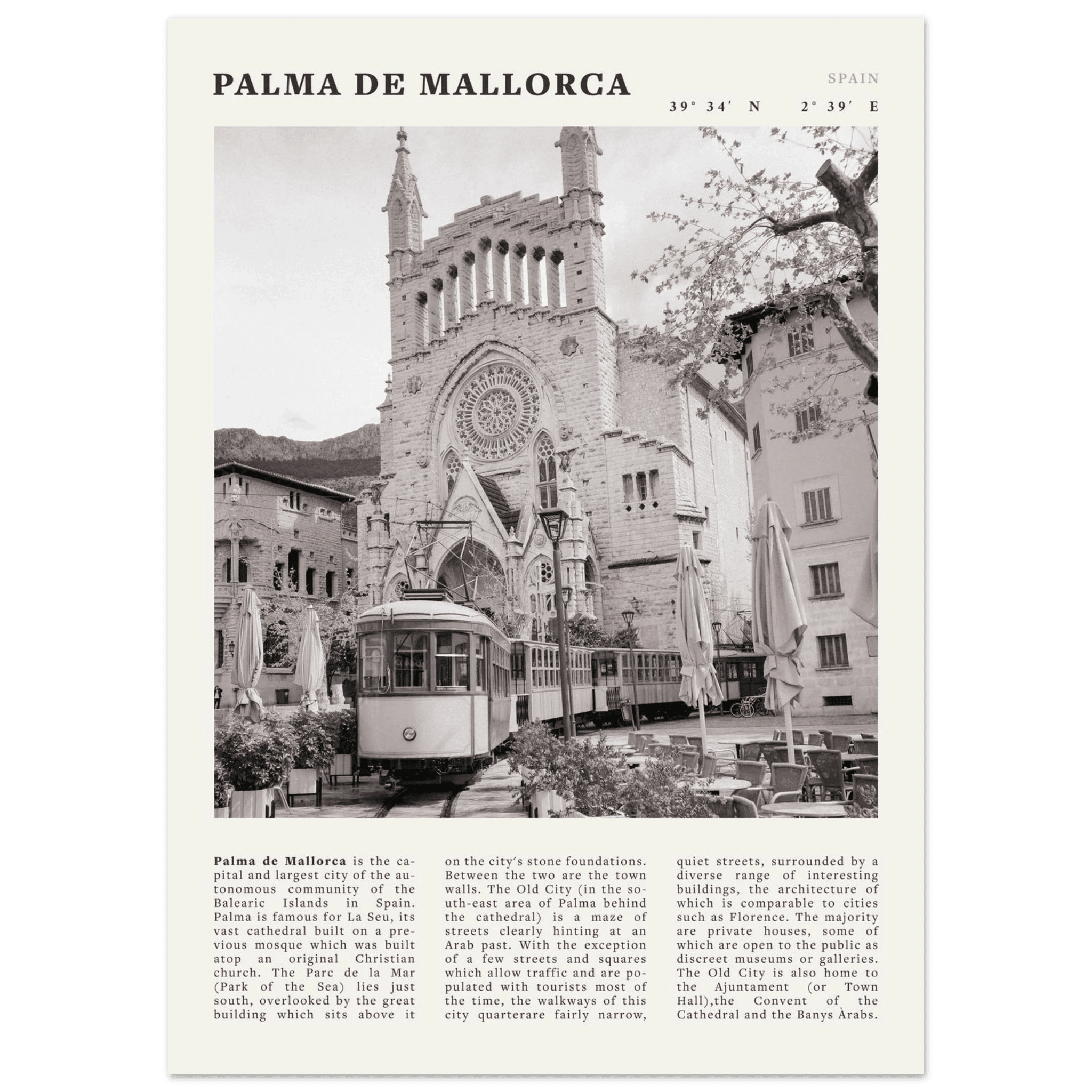 Palma de Mallorca Poster | Black & White Spain Wall Art | Travel Print | Mediterranean Decor - Evergreen Posters