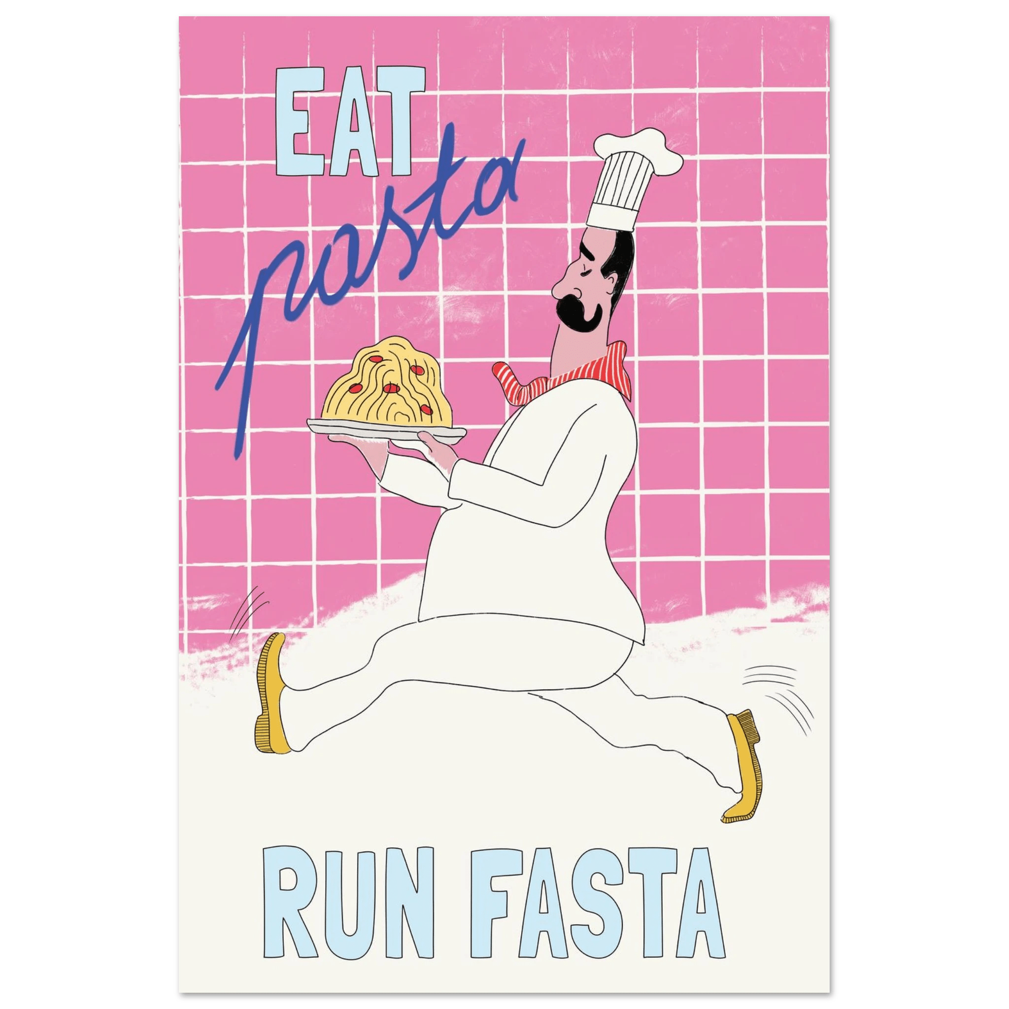Eat Pasta Run Fasta Poster – Playful Kitchen Wall Art Print (Pink Edition) - Evergreen Posters
