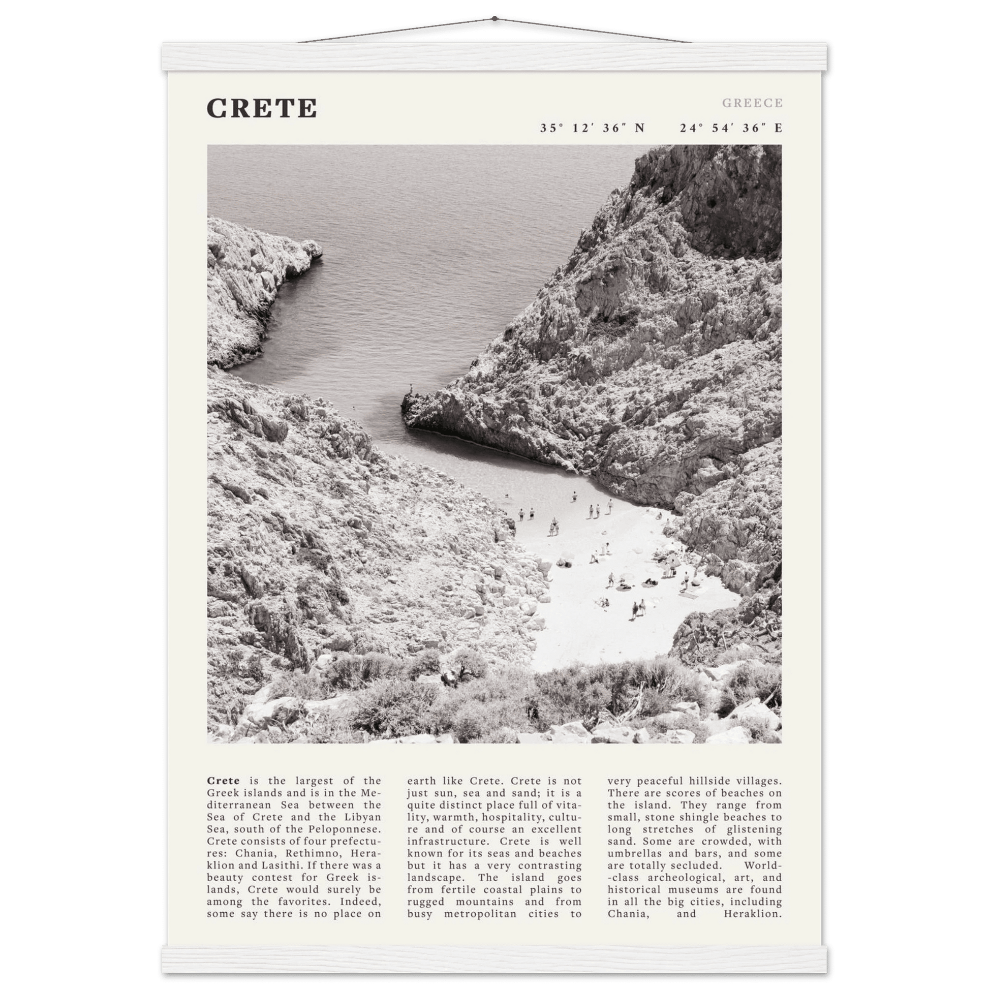 Crete Poster | Black & White Greece Beach Wall Art | Mediterranean Travel Print - Evergreen Posters