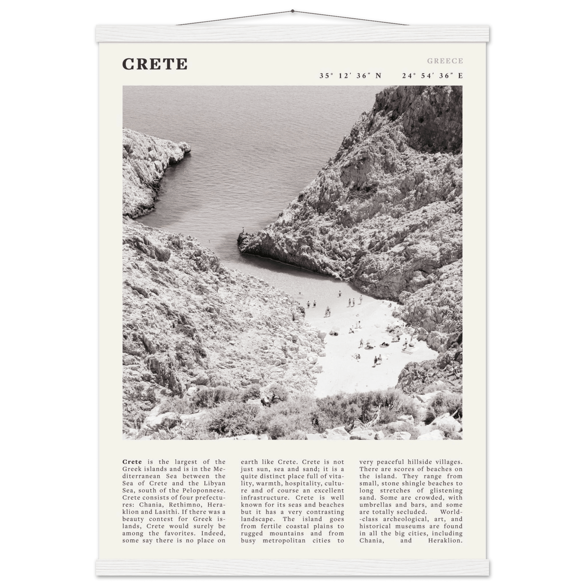 Crete Poster | Black & White Greece Beach Wall Art | Mediterranean Travel Print - Evergreen Posters
