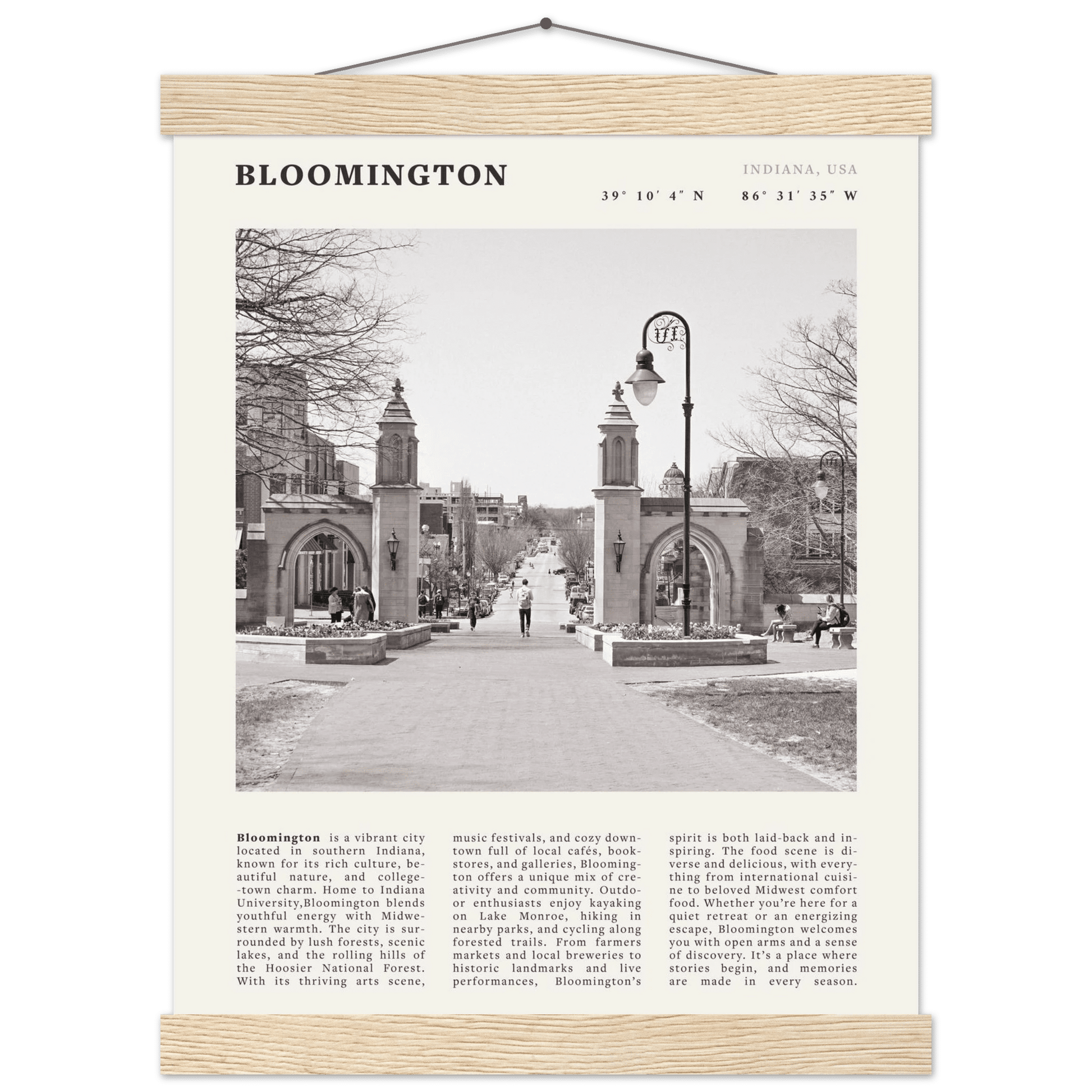 Bloomington Indiana Black and White Vintage Poster - Evergreen Posters